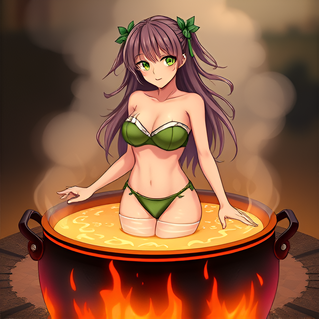 Ladies in cauldrons - Girls, Bathing, Swimsuit, Anime, Bikini, Boiler, Boiling water, Art, Women, Longpost