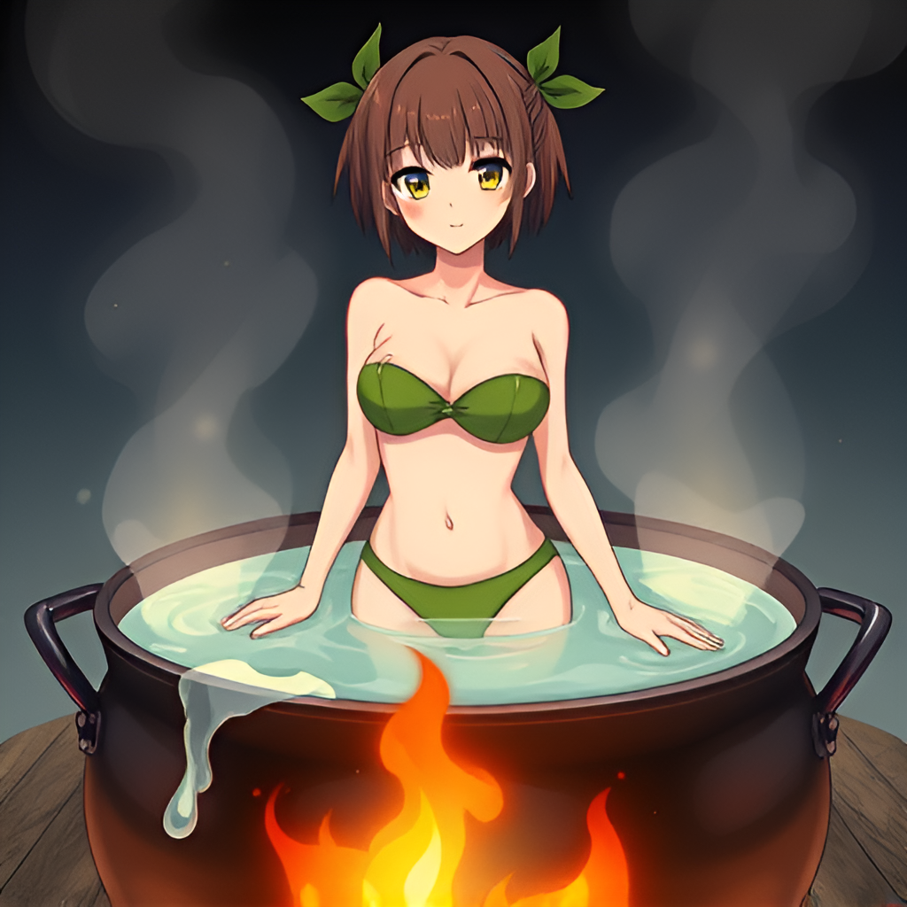 Ladies in cauldrons - Girls, Bathing, Swimsuit, Anime, Bikini, Boiler, Boiling water, Art, Women, Longpost