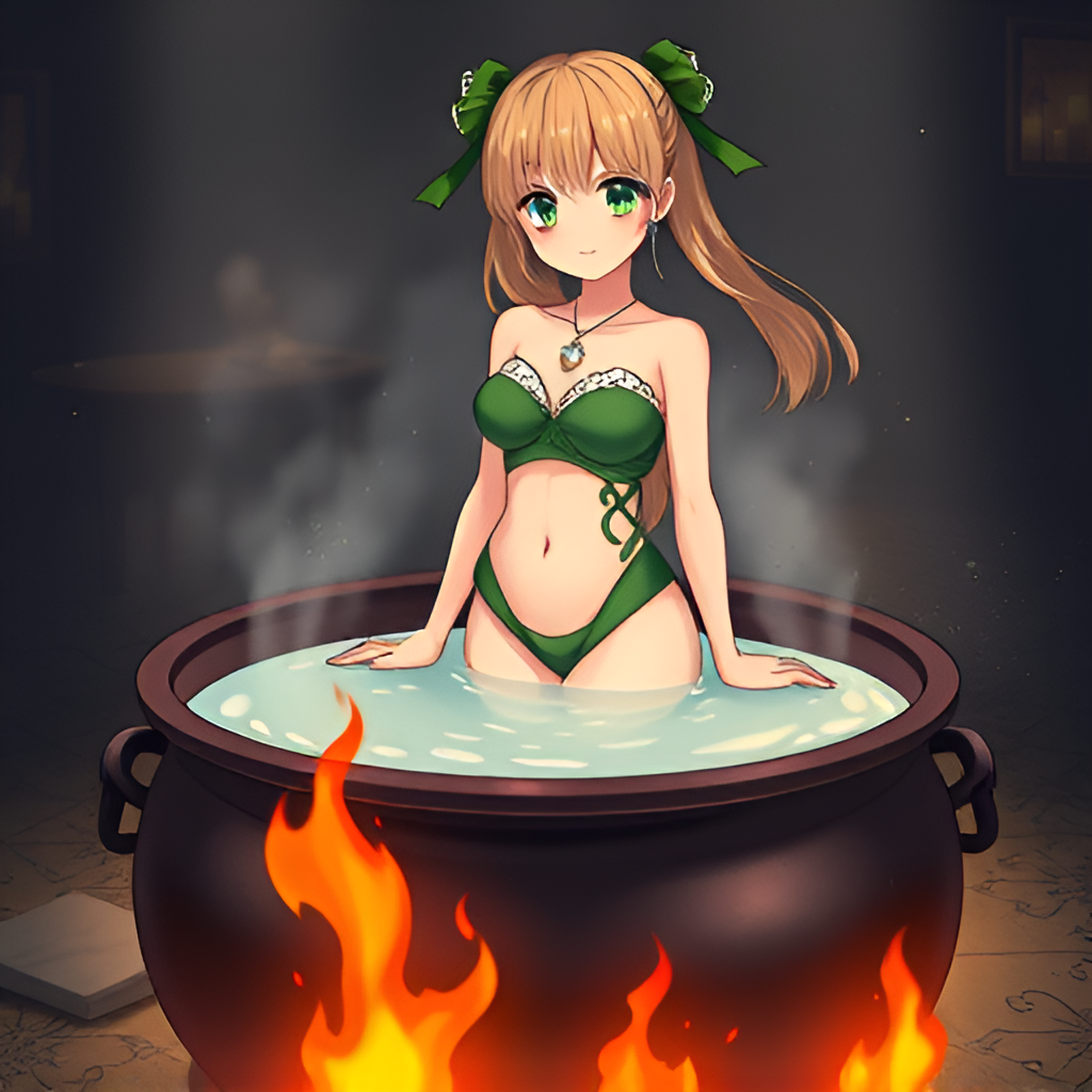 Ladies in cauldrons - Girls, Bathing, Swimsuit, Anime, Bikini, Boiler, Boiling water, Art, Women, Longpost