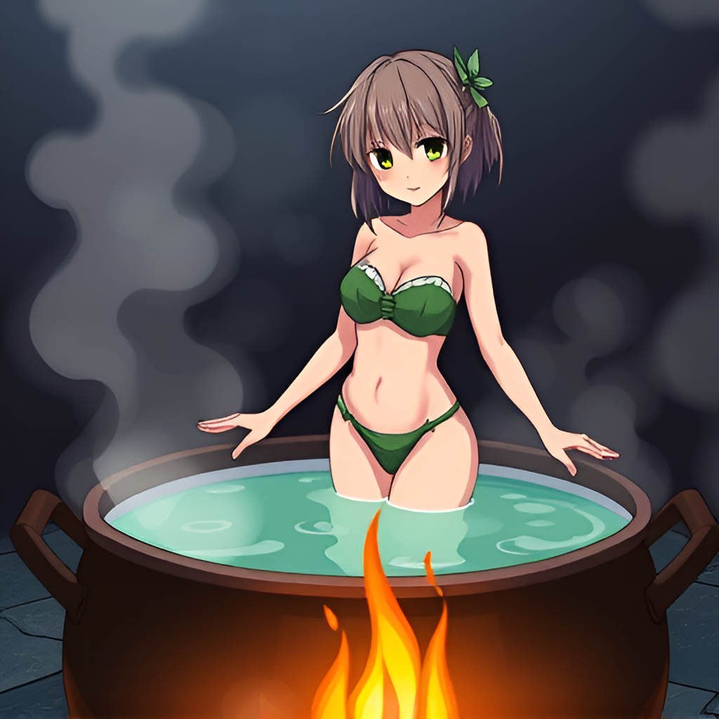 Ladies in cauldrons - Girls, Bathing, Swimsuit, Anime, Bikini, Boiler, Boiling water, Art, Women, Longpost