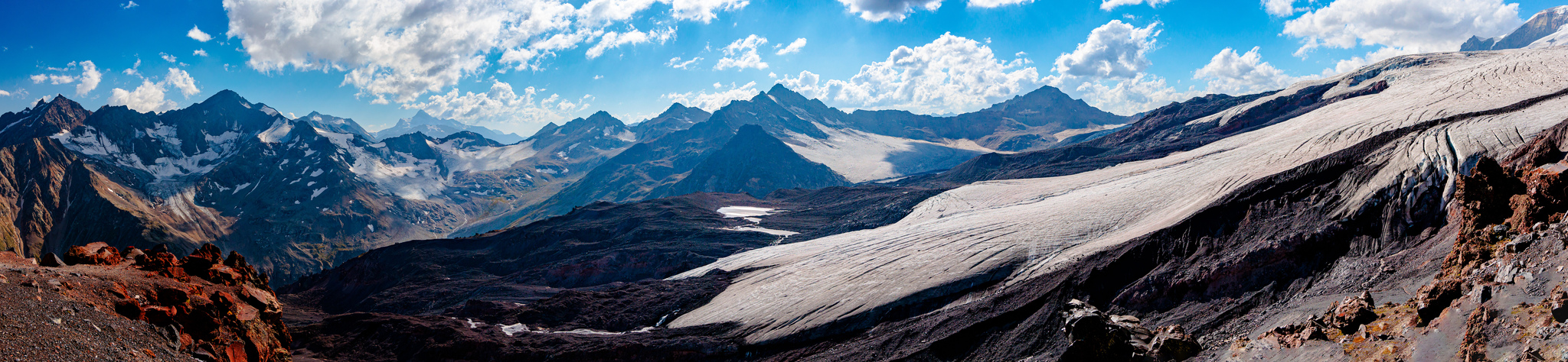 Ice and solidified lava - My, Elbrus, The photo, Panoramic shooting, The mountains, Caucasus mountains, Beautiful view, Landscape, Ice, Lava