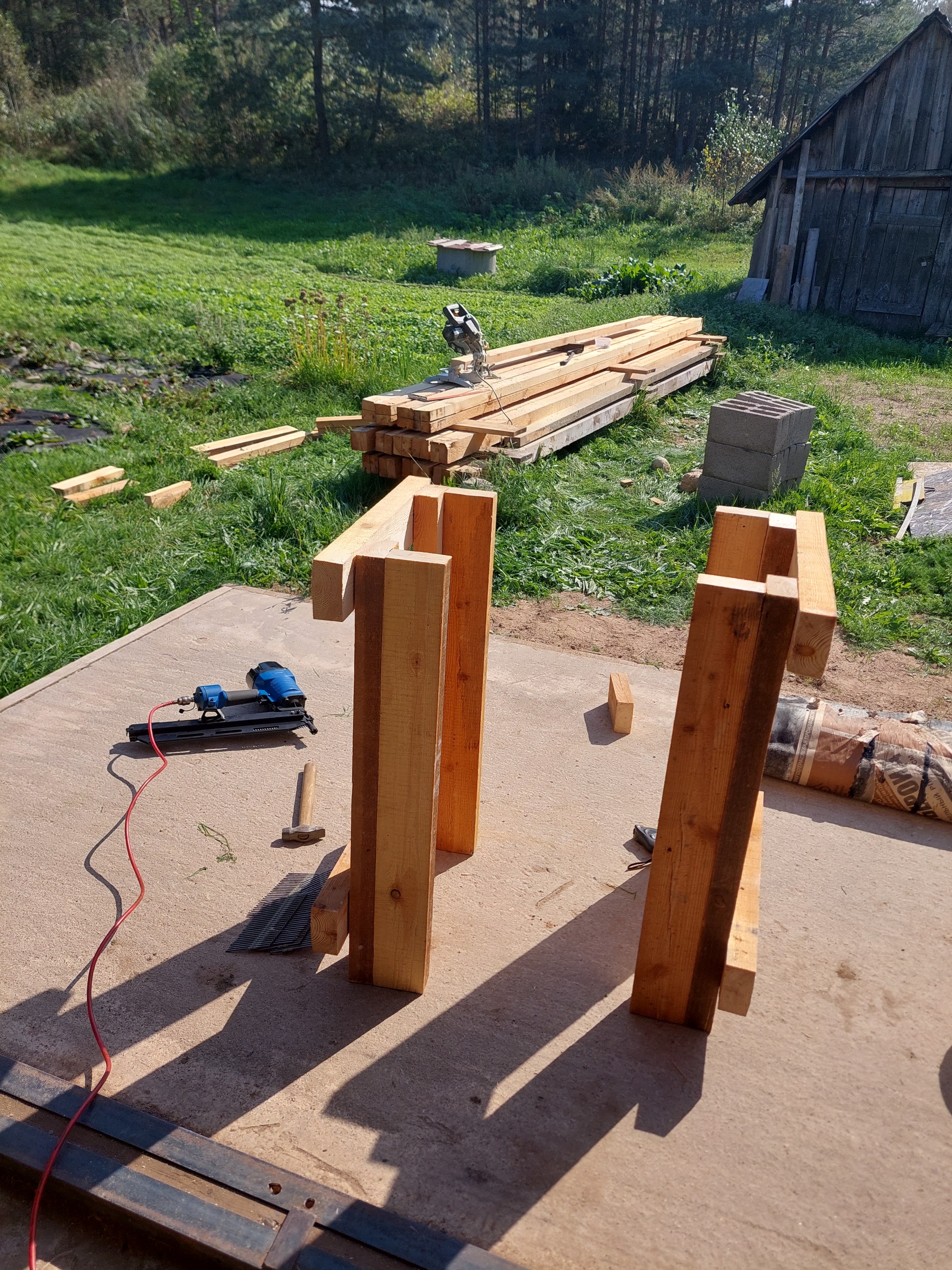 Continuation of the post Barn with a woodshed 14x5 - My, Project, Frame house, Amateur, Building, Barn, Reply to post, Longpost, Workbench, Woodworking, Carpenter, Furniture, A wave of posts