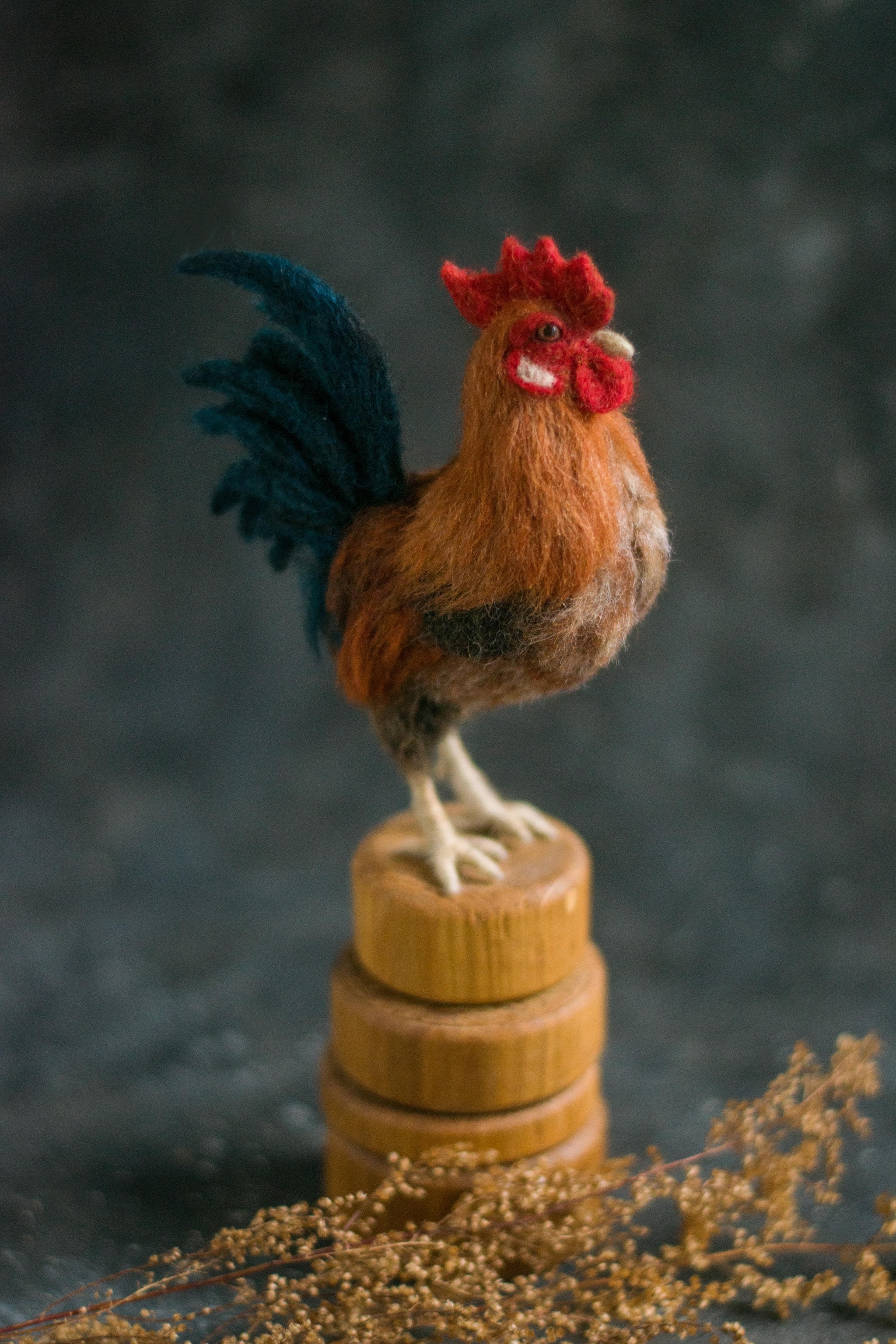 Felted rooster - My, Dry felting, Needlework without process, Rooster, Longpost