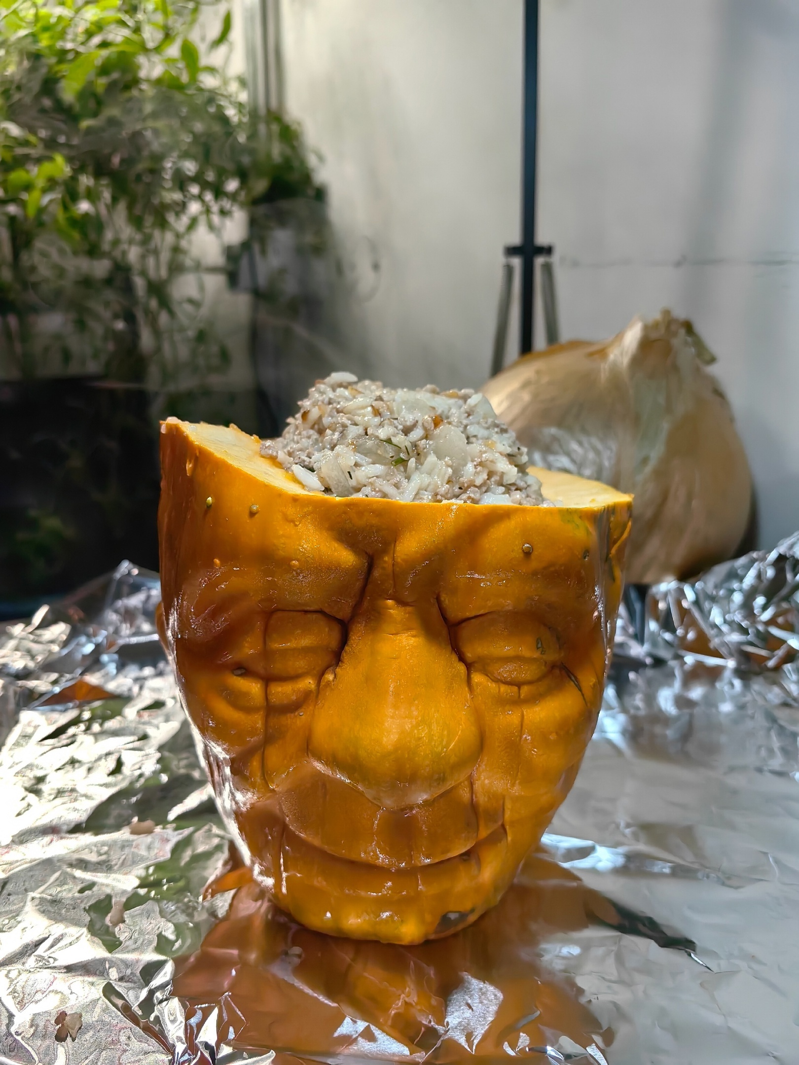 Frank's Head Baked with Giant Onion - My, Vegetables, Pumpkin, Recipe, Cooking, Men's cooking, Kripota, Video, Vertical video, Longpost