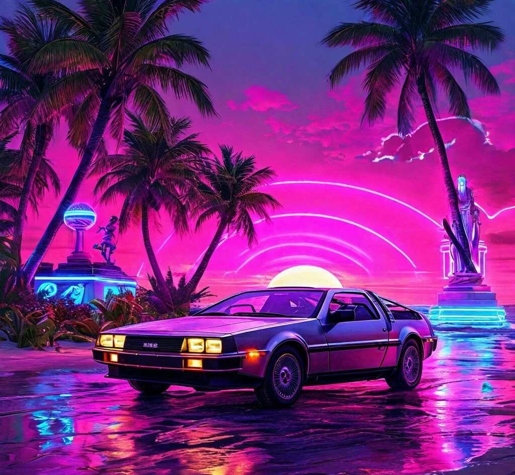 Old wave in your eyes - My, Neural network art, Нейронные сети, Retro car, New retro game, Neon, Neon backlight, Longpost