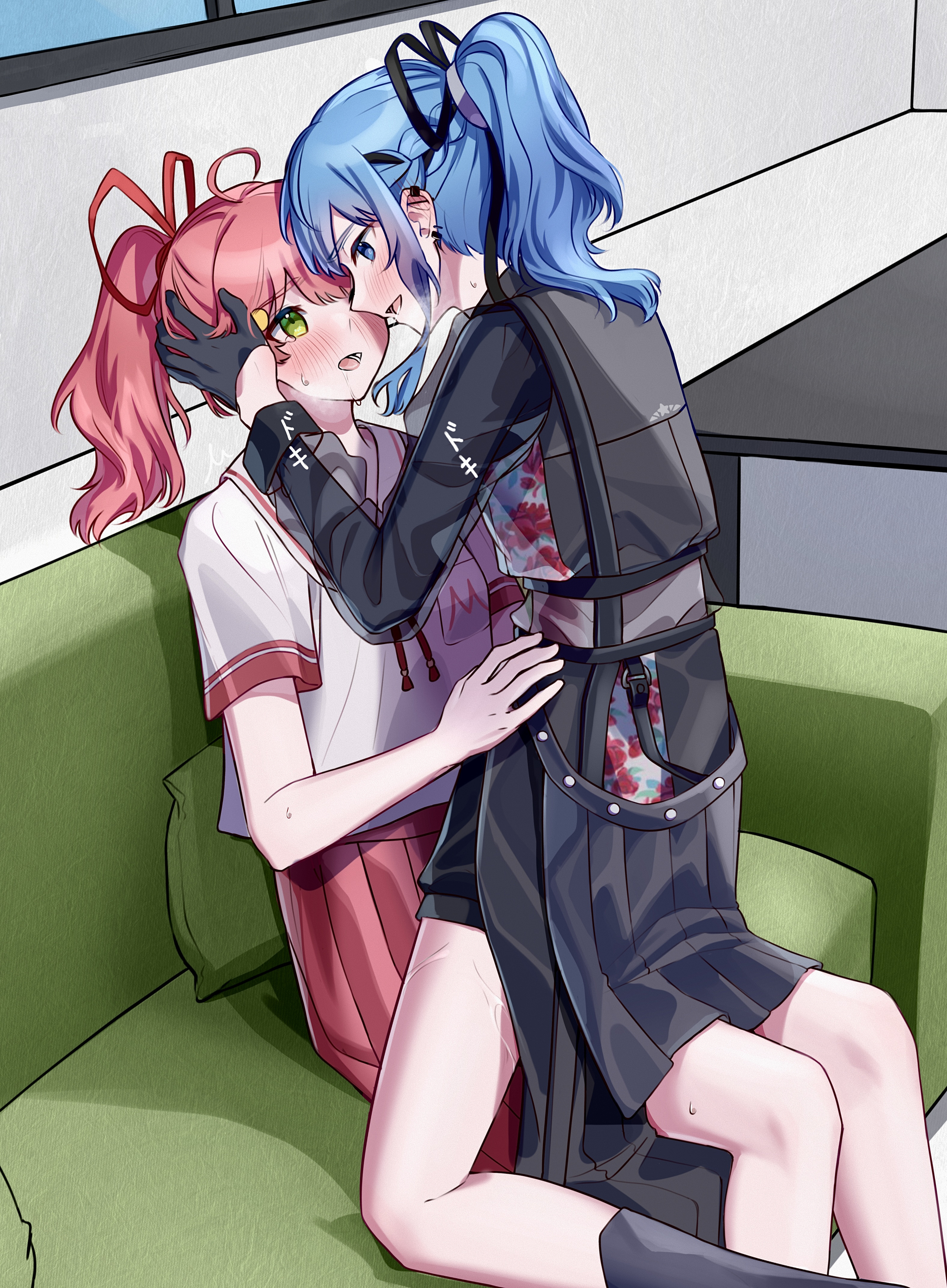 Suisei & Miko - Anime art, Anime, Friend, Yuri, Hololive, Virtual youtuber, Hoshimachi suisei, Sakura Miko, Hugs, Longpost