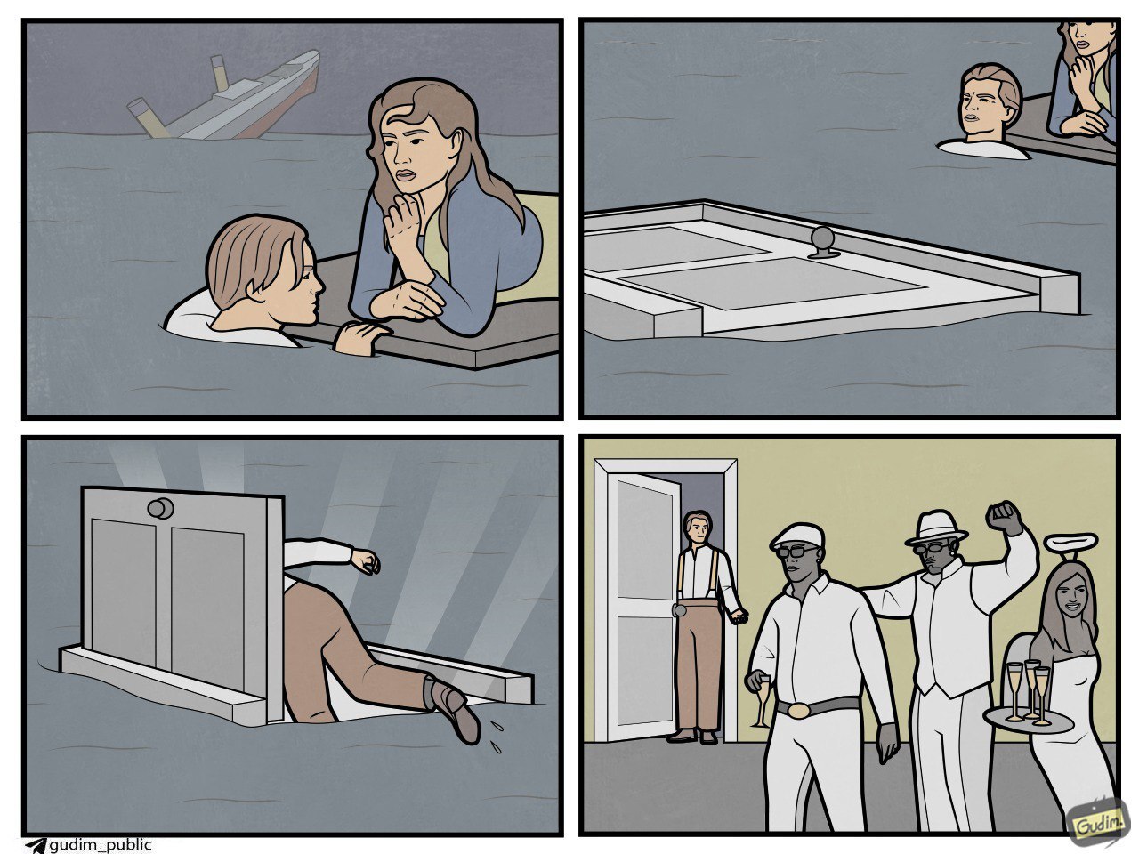 Wrong door - My, Gudim, Art, Humor, Comics, Leonardo DiCaprio, Pdiddy, Characters (edit), Titanic