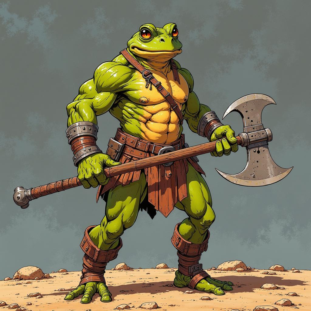 Grung the Barbarian wishes all his dudes a powerful Wednesday! - My, Neural network art, Pinanoc, Barbarian, Dungeons & dragons, It Is Wednesday My Dudes, Flux