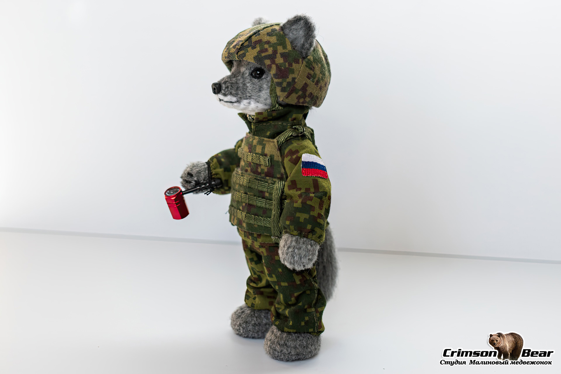 War wolf - My, Needlework without process, Souvenirs, Crochet, Knitted toys, Amigurumi, Wolf, Military, Helmet, Bulletproof vest, Author's toy, Longpost