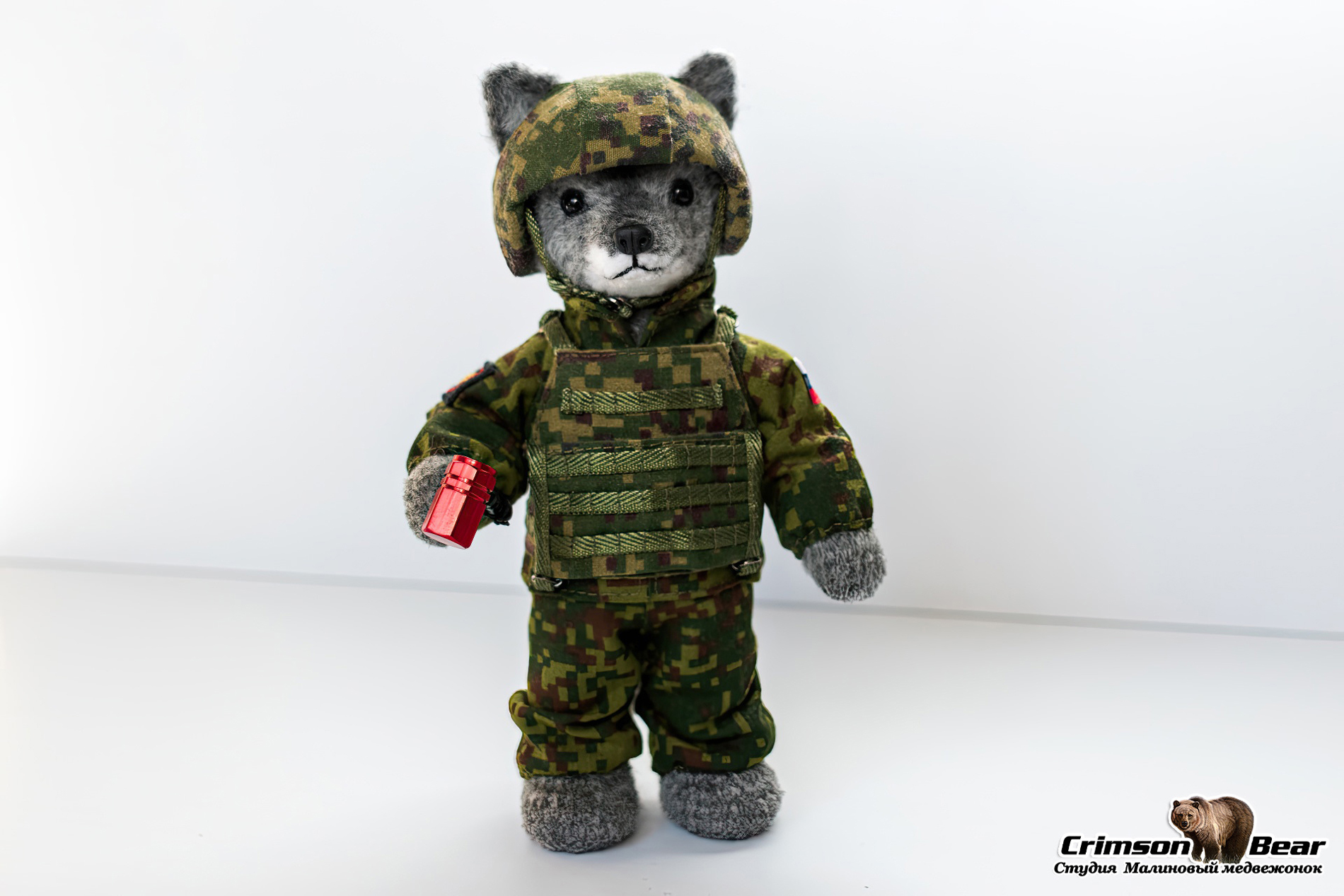 War wolf - My, Needlework without process, Souvenirs, Crochet, Knitted toys, Amigurumi, Wolf, Military, Helmet, Bulletproof vest, Author's toy, Longpost