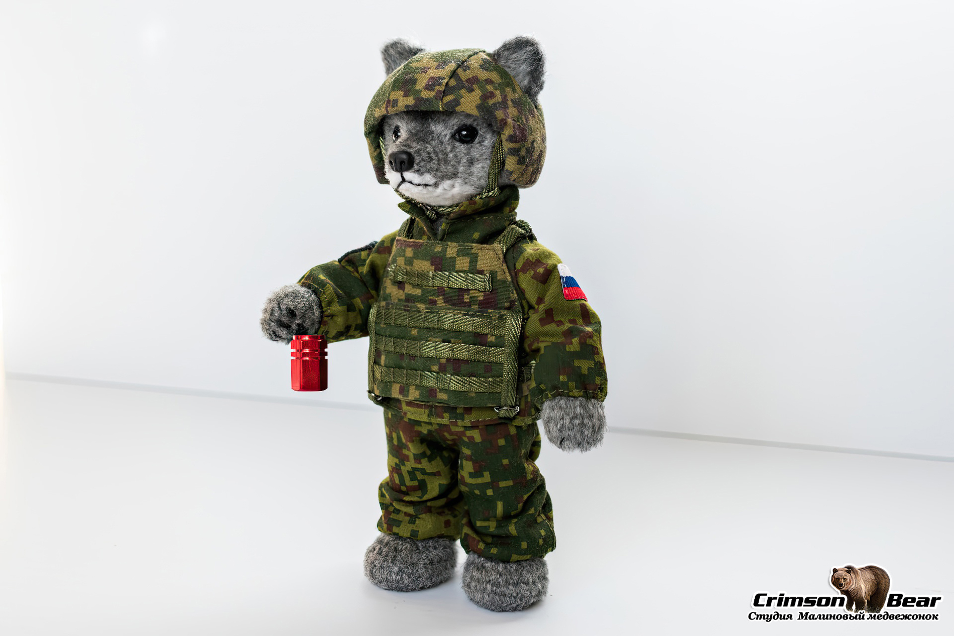 War wolf - My, Needlework without process, Souvenirs, Crochet, Knitted toys, Amigurumi, Wolf, Military, Helmet, Bulletproof vest, Author's toy, Longpost