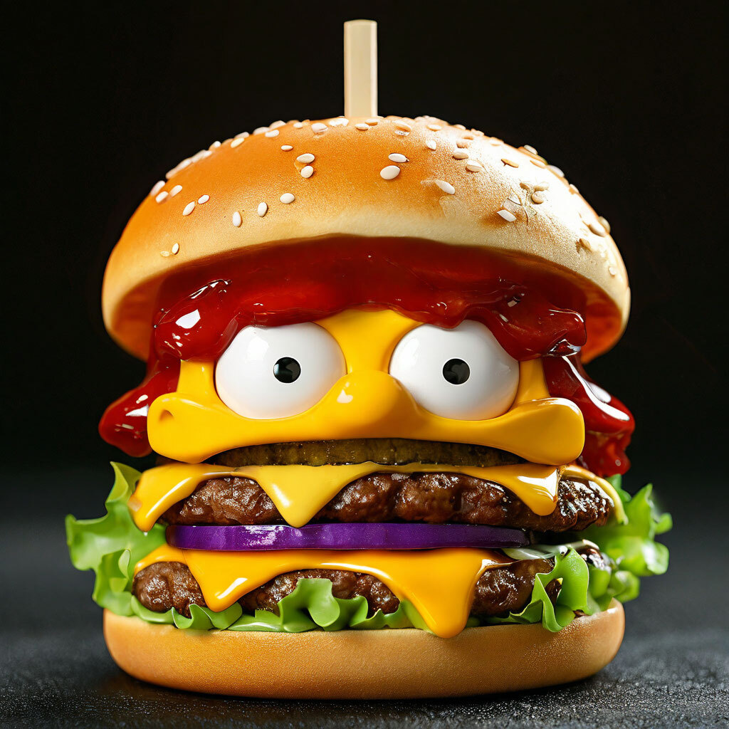 Hommerburger - My, Art, Midjourney, Hamburger, The Simpsons, Homer Simpson, Neural network art