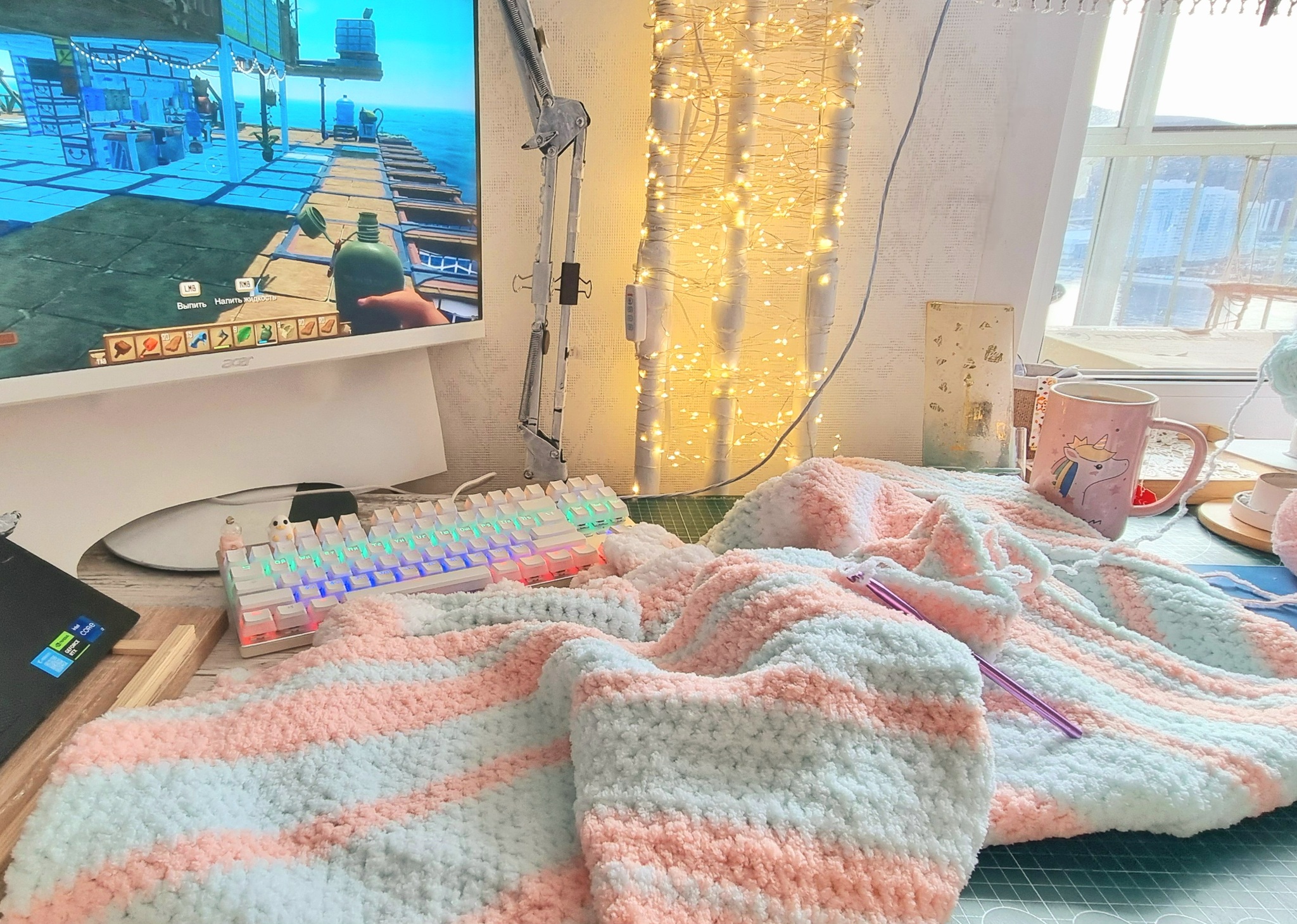 I'm knitting a blanket.. (>_<'') - My, With your own hands, Needlework, Handmade, Needlework without process, Crochet, Knitting, Plaid, Raft, Games, Gamers