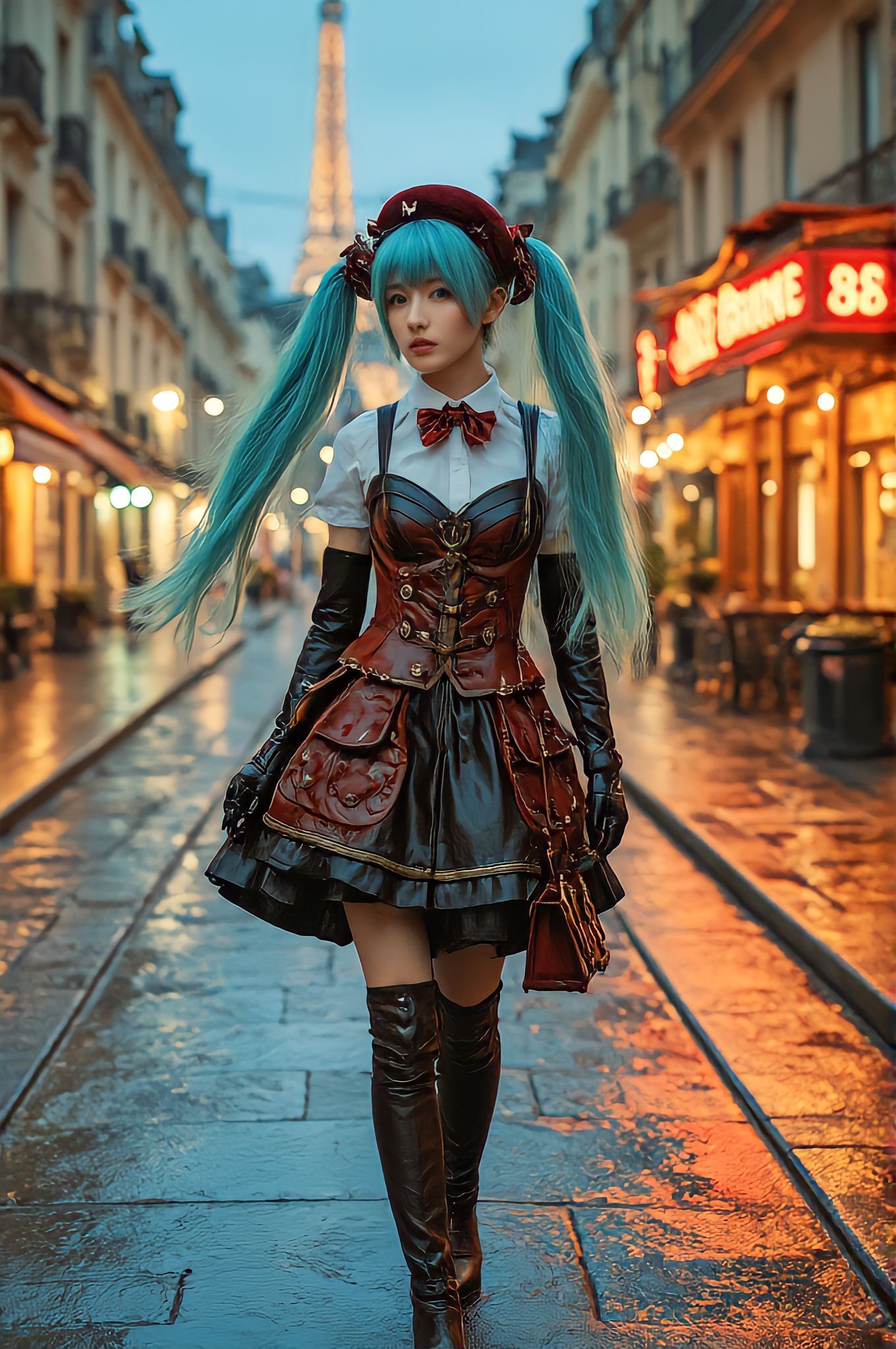 Friday Miku - My, Neural network art, Anime, Video, Hatsune Miku, Flux, Нейронные сети, Vertical video, Longpost, Steampunk, Walk