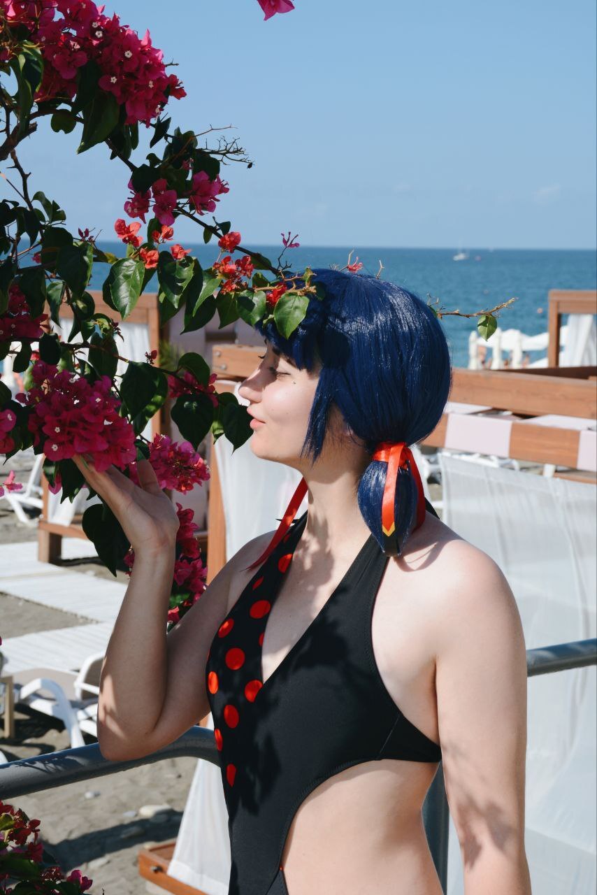 Marinette is resting - My, Cosplay, Lady Bug and Super Cat, Sea, Swimsuit, PHOTOSESSION, Text, Longpost