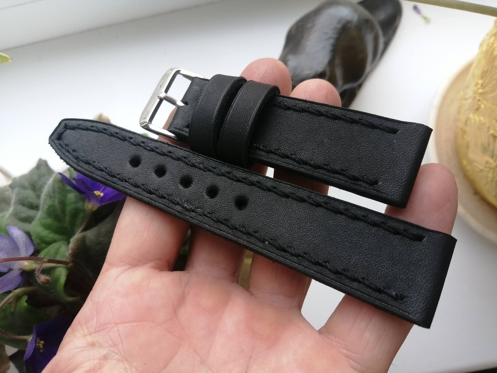 Watch strap 22mm. Black watch strap - My, Leather products, Male, Accessories, Needlework without process, Voronezh, Watch strap, Strap, Natural leather, Longpost