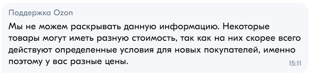 Ozon завышает цены постоянным покупателям - Моё, Маркетплейс, Ozon, Негатив, Служба поддержки, Длиннопост