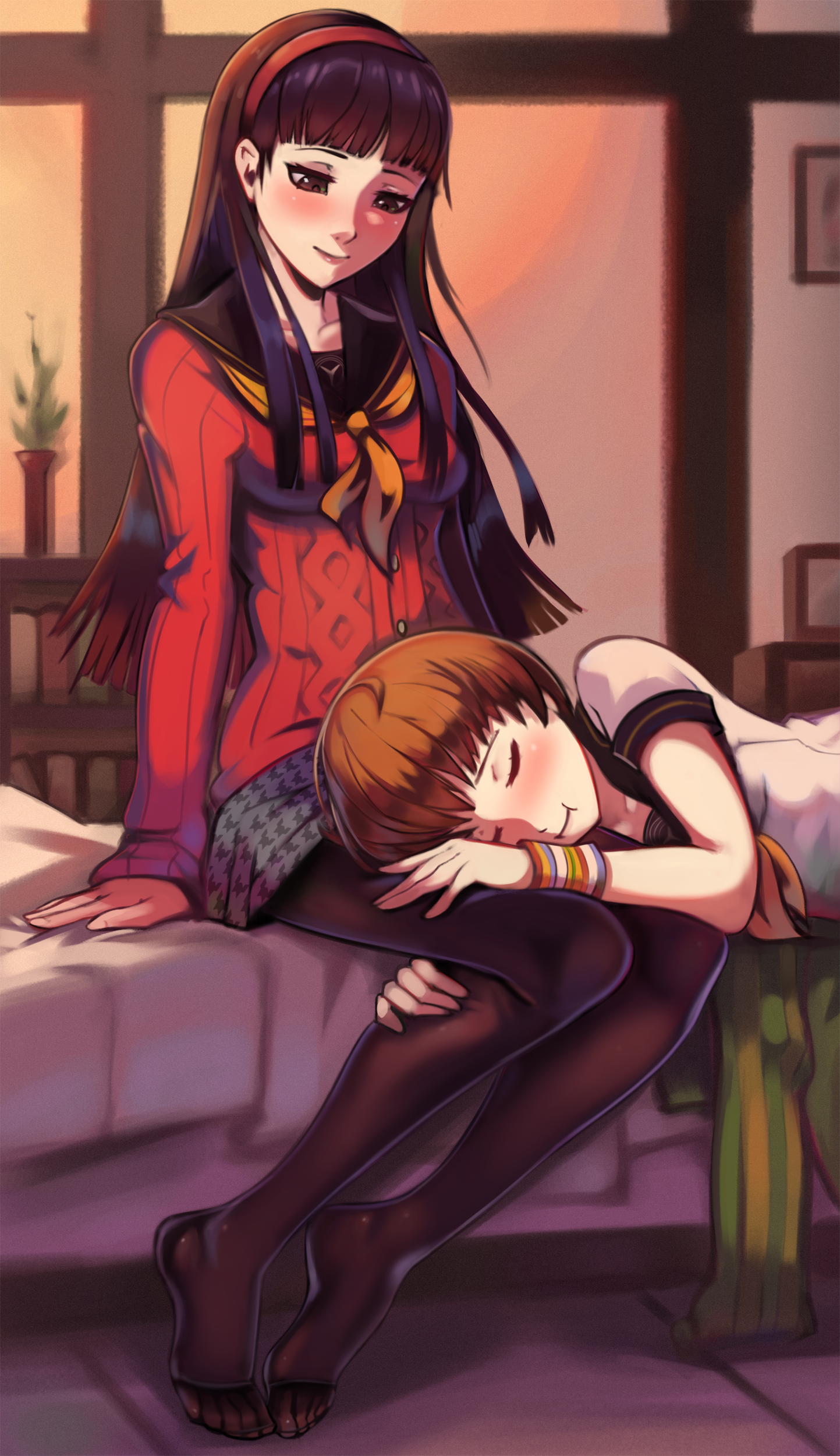 Мой принц пришел спасти меня... - Арт, Аниме, Anime Art, Persona, Persona 4, Chie Satonaka, Amagi Yukiko, Игры, Game Art, Yuri, Длиннопост