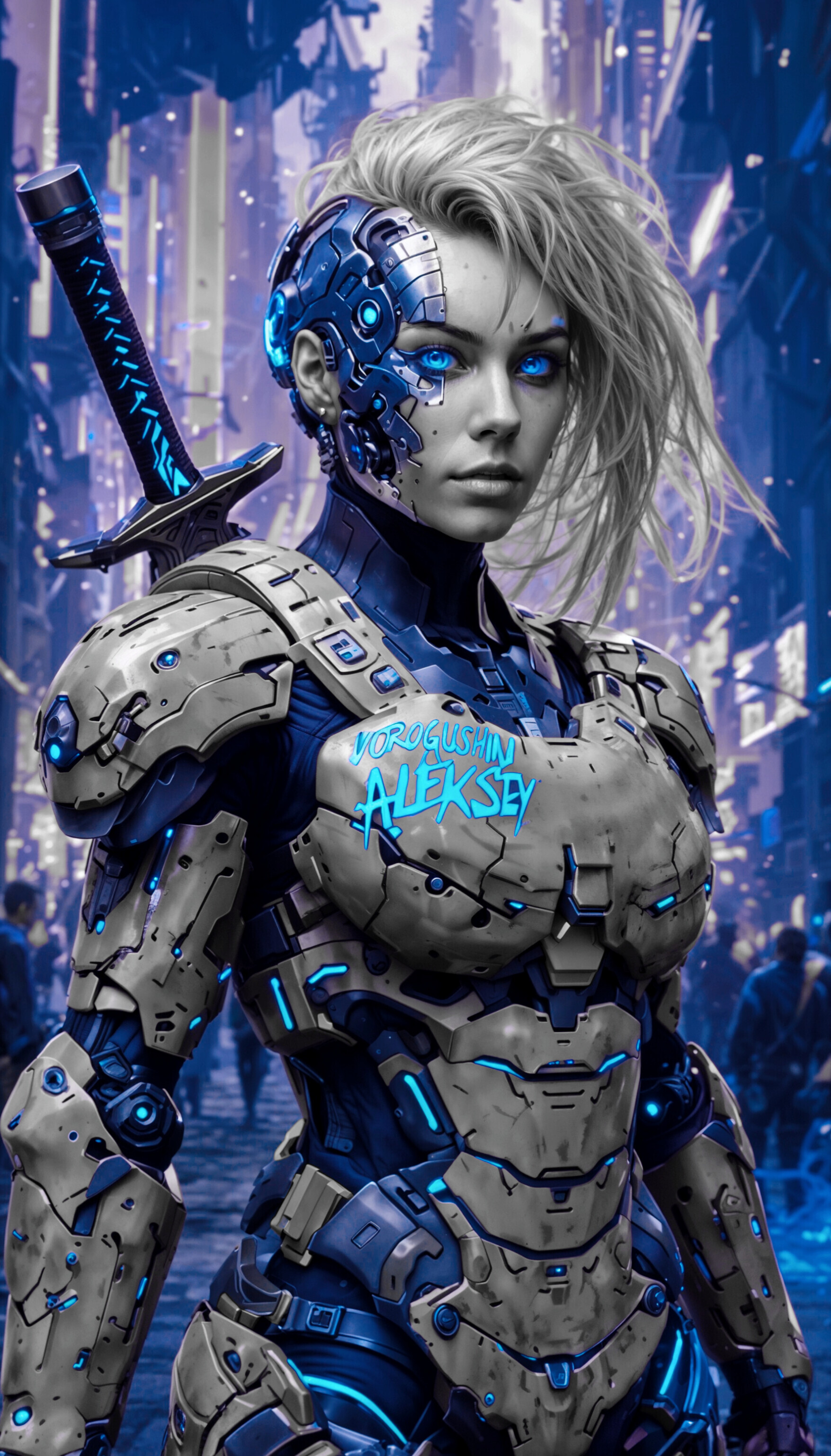 Contemporary artist: Vorogushin Alexey Gennadievich. Cyberpunk girl with neon effects. AI artist - My, Dall-e, Digital, Нейронные сети, Phone wallpaper, Desktop wallpaper, Art, Neural network art, Art, Modern Art, Cyberpunk, Computer graphics, Artificial Intelligence, Digital drawing, Neon, Cover, Robot, Longpost