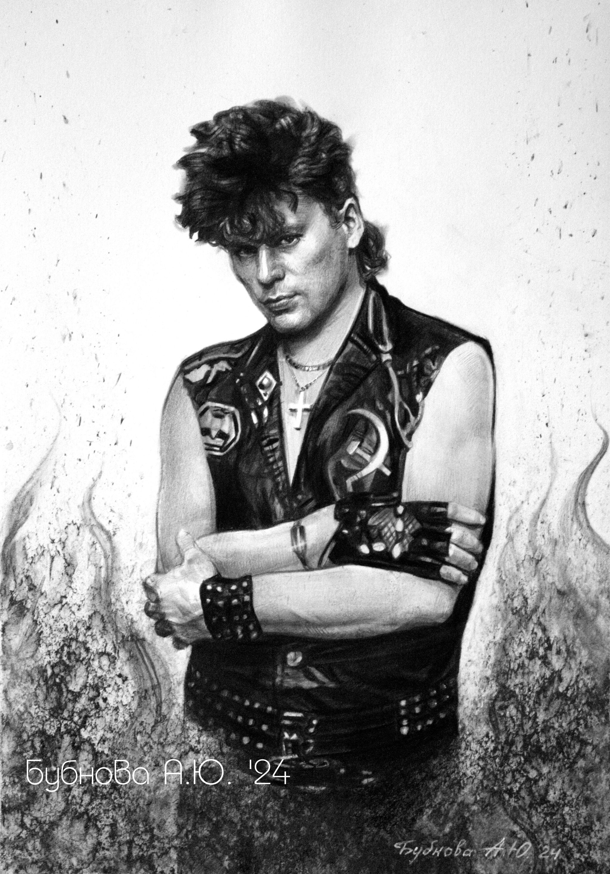 Small portraits of Tsoi, Khoy, Gorshok and Letov - My, Anna Bubnova, Traditional art, Graphics, Portrait by photo, Viktor Tsoi, Egor Letov, Yuri Khoy, King and the Clown, Russian rock music, Pencil drawing, Longpost