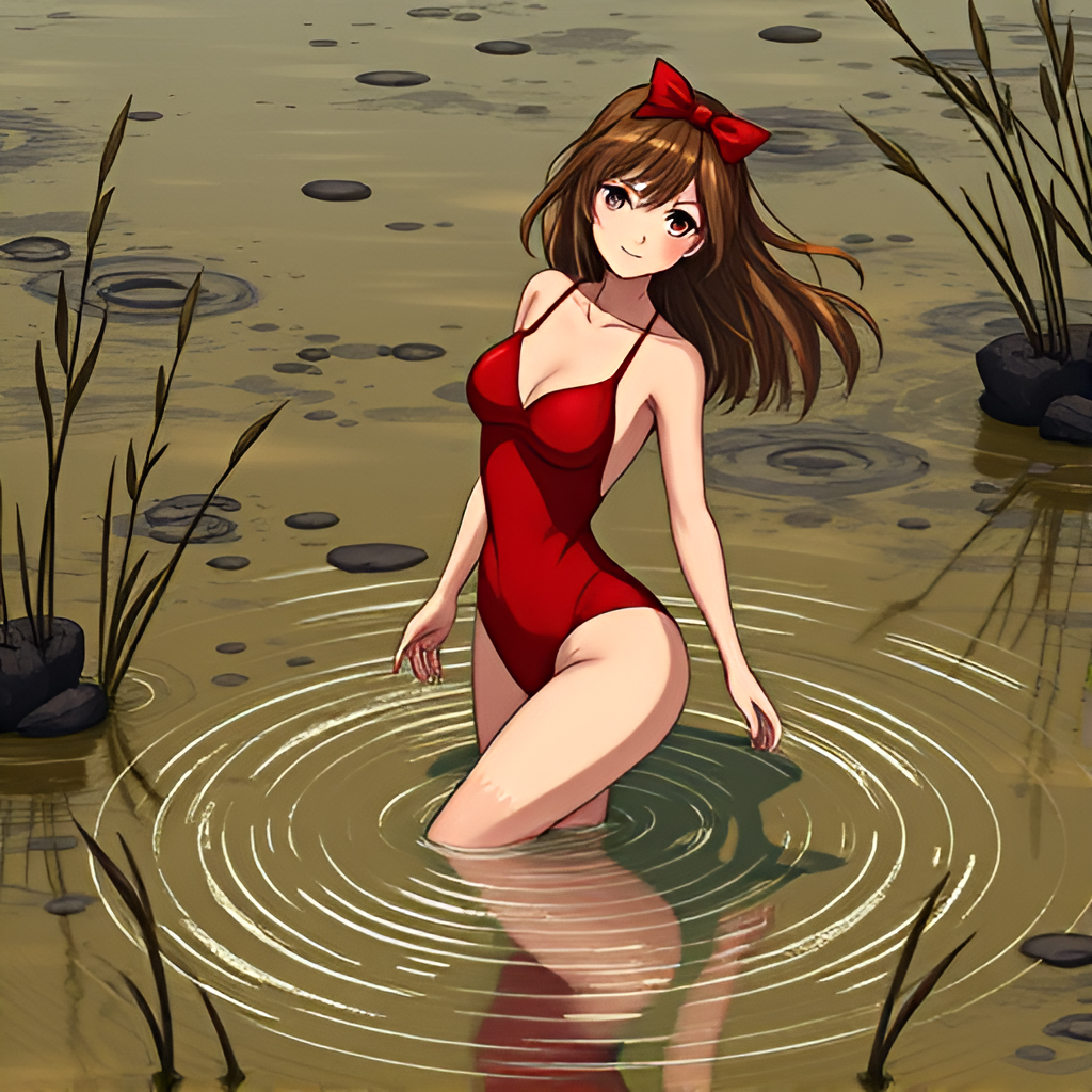 Girls in the swamps - Bathing, Girls, Swimsuit, Anime, Art, Swamp, Longpost