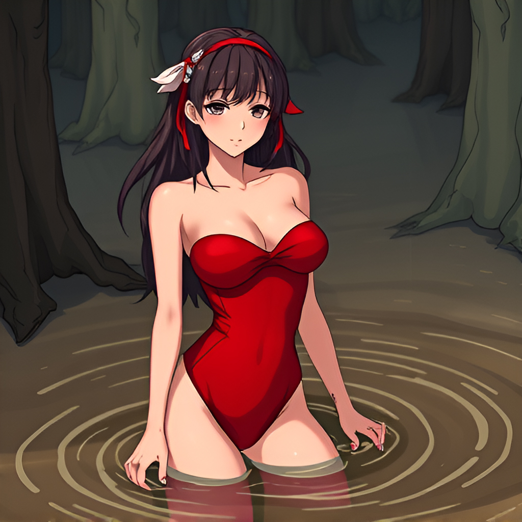 Girls in the swamps - Bathing, Girls, Swimsuit, Anime, Art, Swamp, Longpost