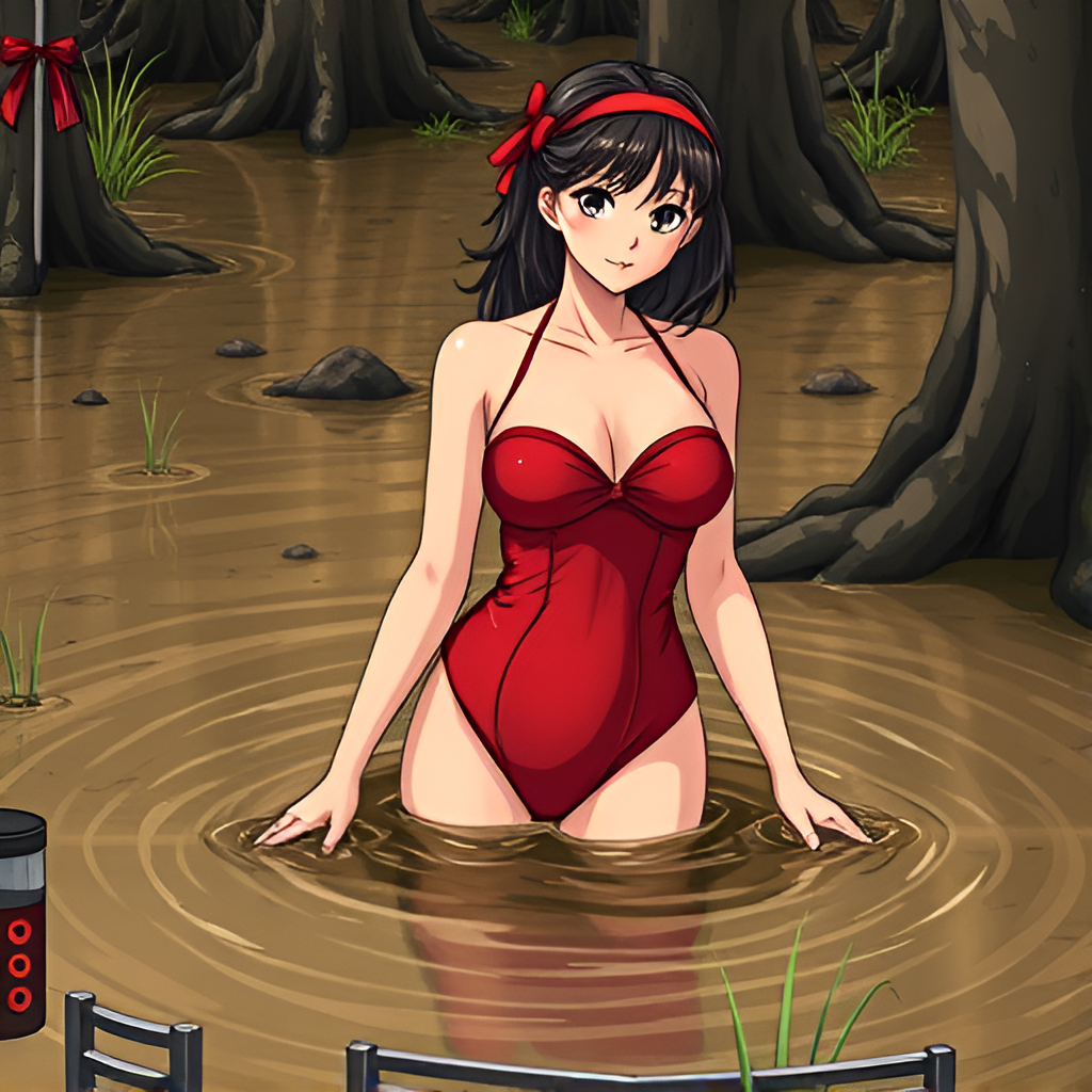 Girls in the swamps - Bathing, Girls, Swimsuit, Anime, Art, Swamp, Longpost