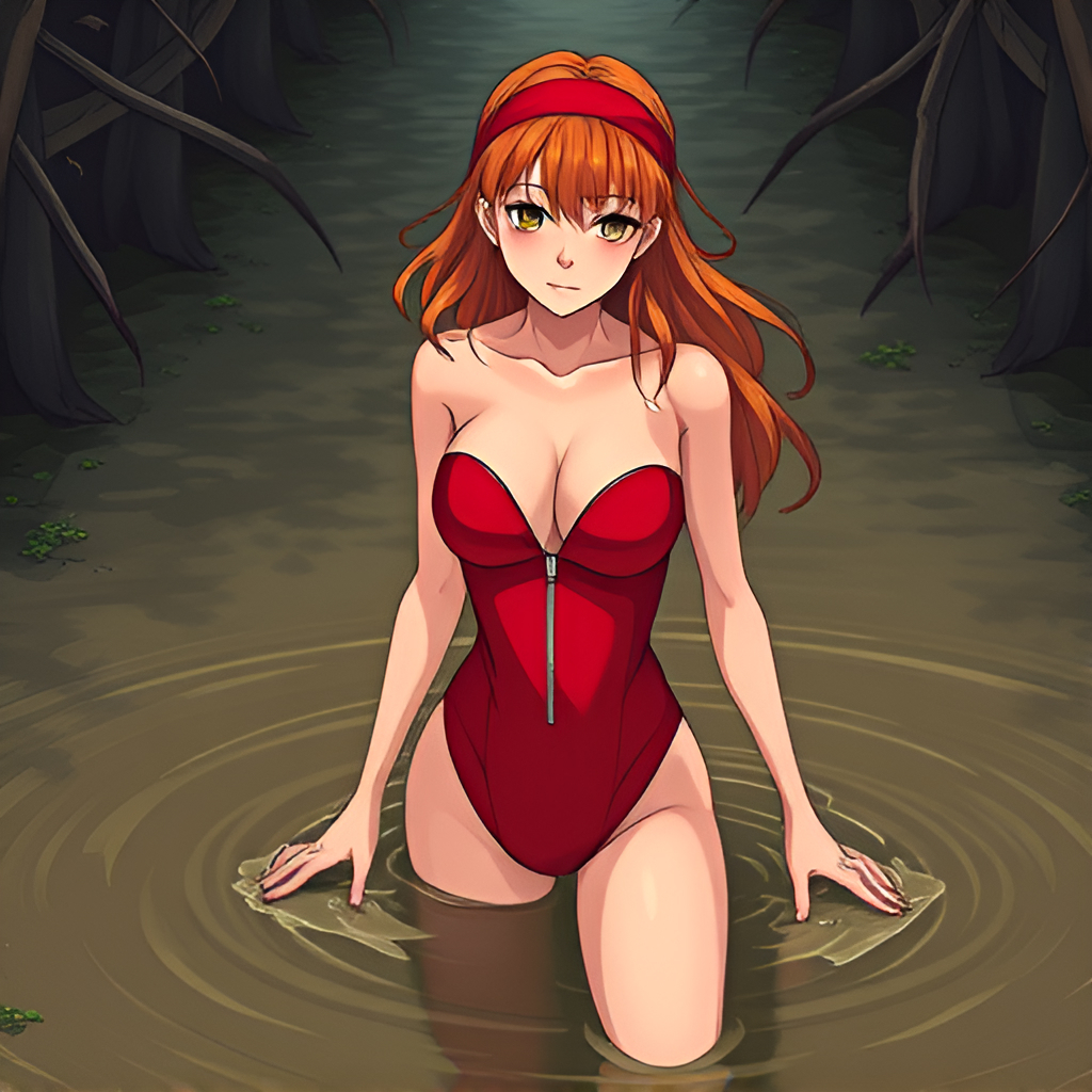 Girls in the swamps - Bathing, Girls, Swimsuit, Anime, Art, Swamp, Longpost