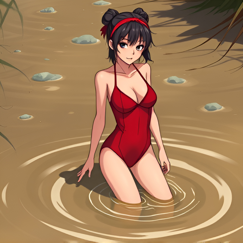 Girls in the swamps - Bathing, Girls, Swimsuit, Anime, Art, Swamp, Longpost