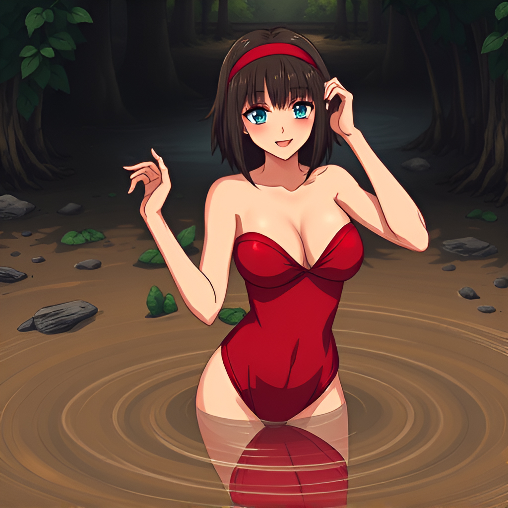 Girls in the swamps - Bathing, Girls, Swimsuit, Anime, Art, Swamp, Longpost