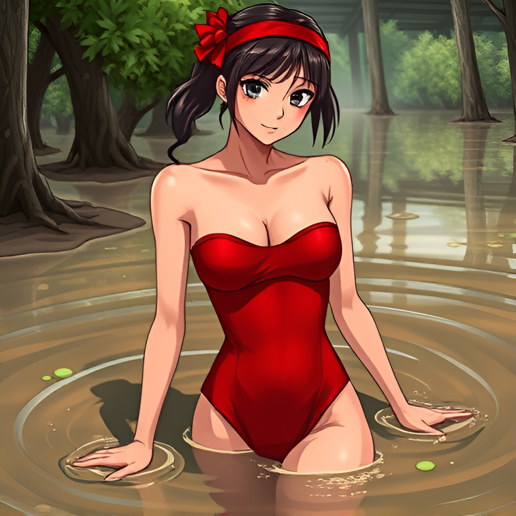 Girls in the swamps - Bathing, Girls, Swimsuit, Anime, Art, Swamp, Longpost