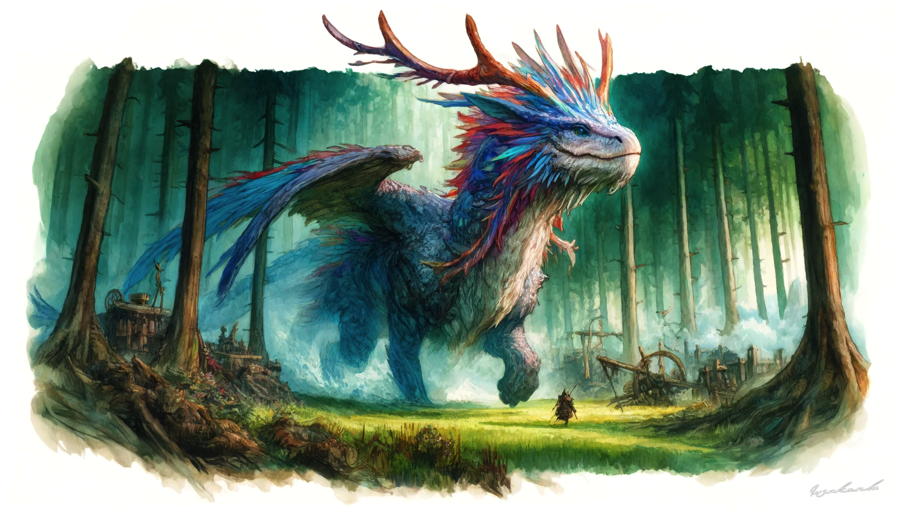 Forest dragon - The Dragon, Art, Illustrations, Fantasy, Neural network art