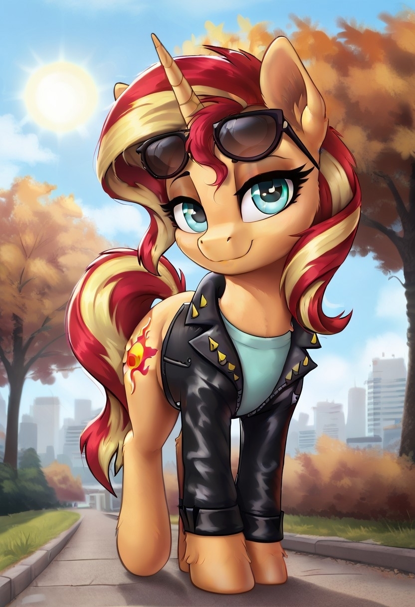 The glasses are just right for Zakatka) - My, Neural network art, My little pony, PonyArt, Sunset shimmer, Longpost