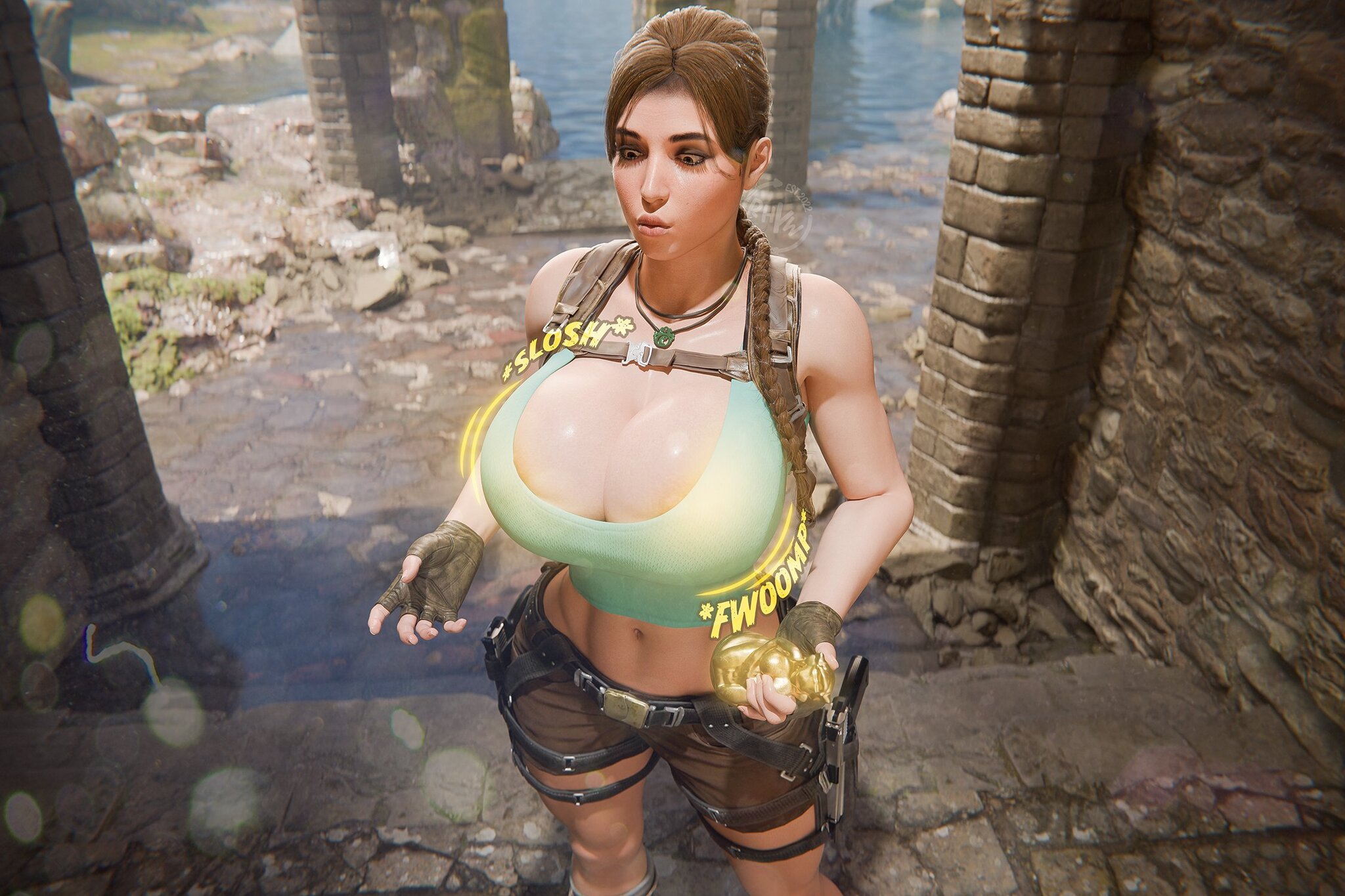 Magic Idol - Art, 3D, Games, Tomb raider, Lara Croft, Girls, Gold, Idol, Magic, Humor, Boobs