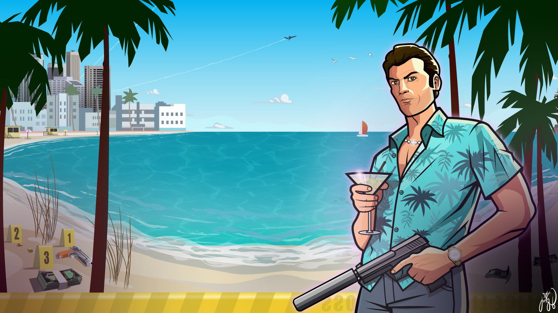 I drew art of Tommy Vercetti from the game GTA Vice City + wallpapers in 4K - My, Art, Creation, Digital, Art, Illustrations, Tommy Vercetti, Gta, Gta vice city, Desktop wallpaper