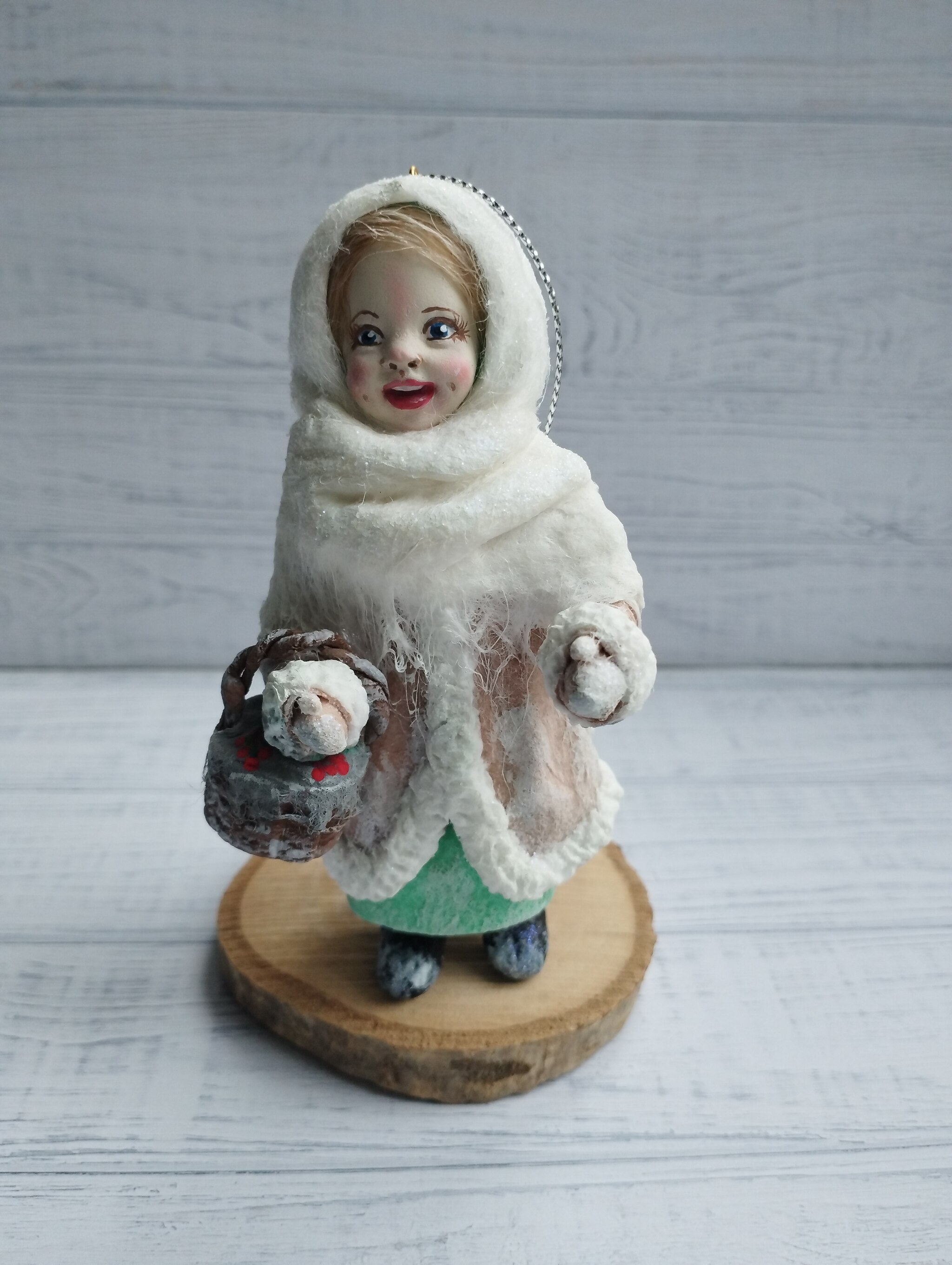 Girl with a basket. Cotton wool toy for the Christmas tree - Nostalgia, Toys, Christmas Tree Bazaar, Christmas tree, Christmas decorations, Parents and children, Birthday, Russia