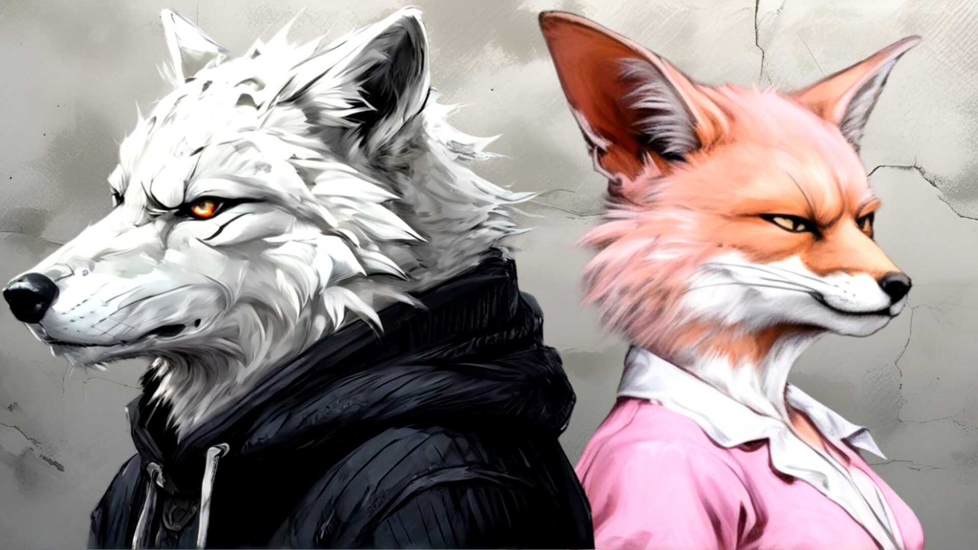 Фурри арт от Wolfmks #110 Повздорили - Моё, Фурри, Furry Art, Арты нейросетей, Белый волк, Furry wolf, Лиса, Furry Fox