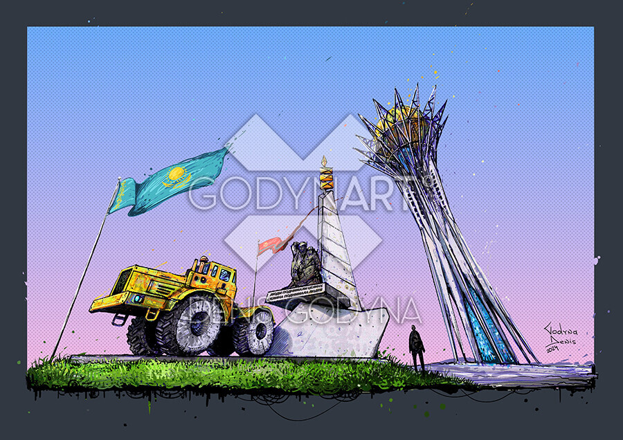 Surrealism - Tselinograd and Astana - My, Art, Painting, Painting, Art, Youtube, Surrealism, Modern Art, Tselinograd, Astana, Kazakhstan, Akmola, Nur-Sultan, Short circuit, Tractor, K-700, Graphics, Baiterek