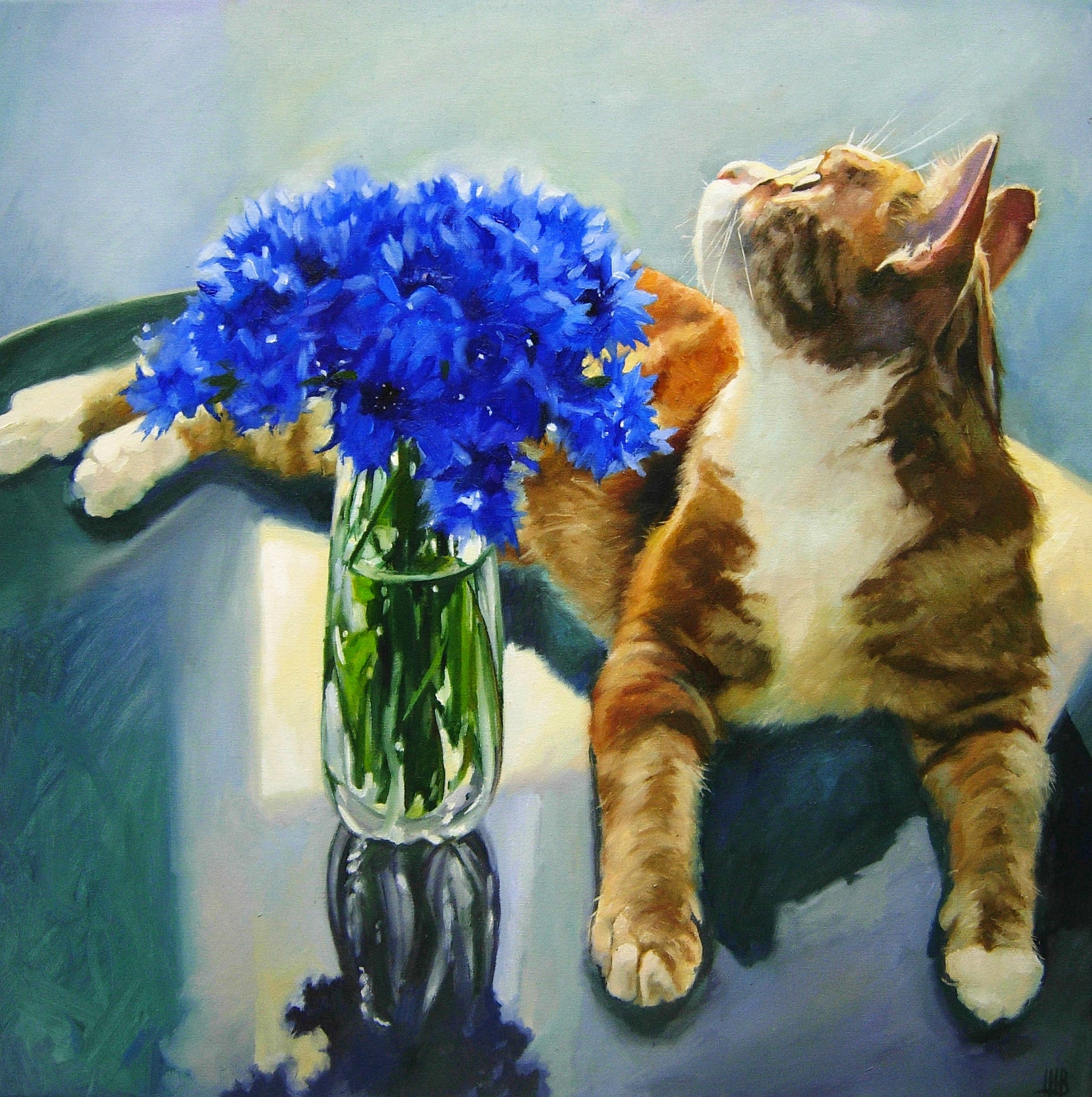 Knapweed - My, cat, Redheads, Animals, Creation, Oil painting, Flowers