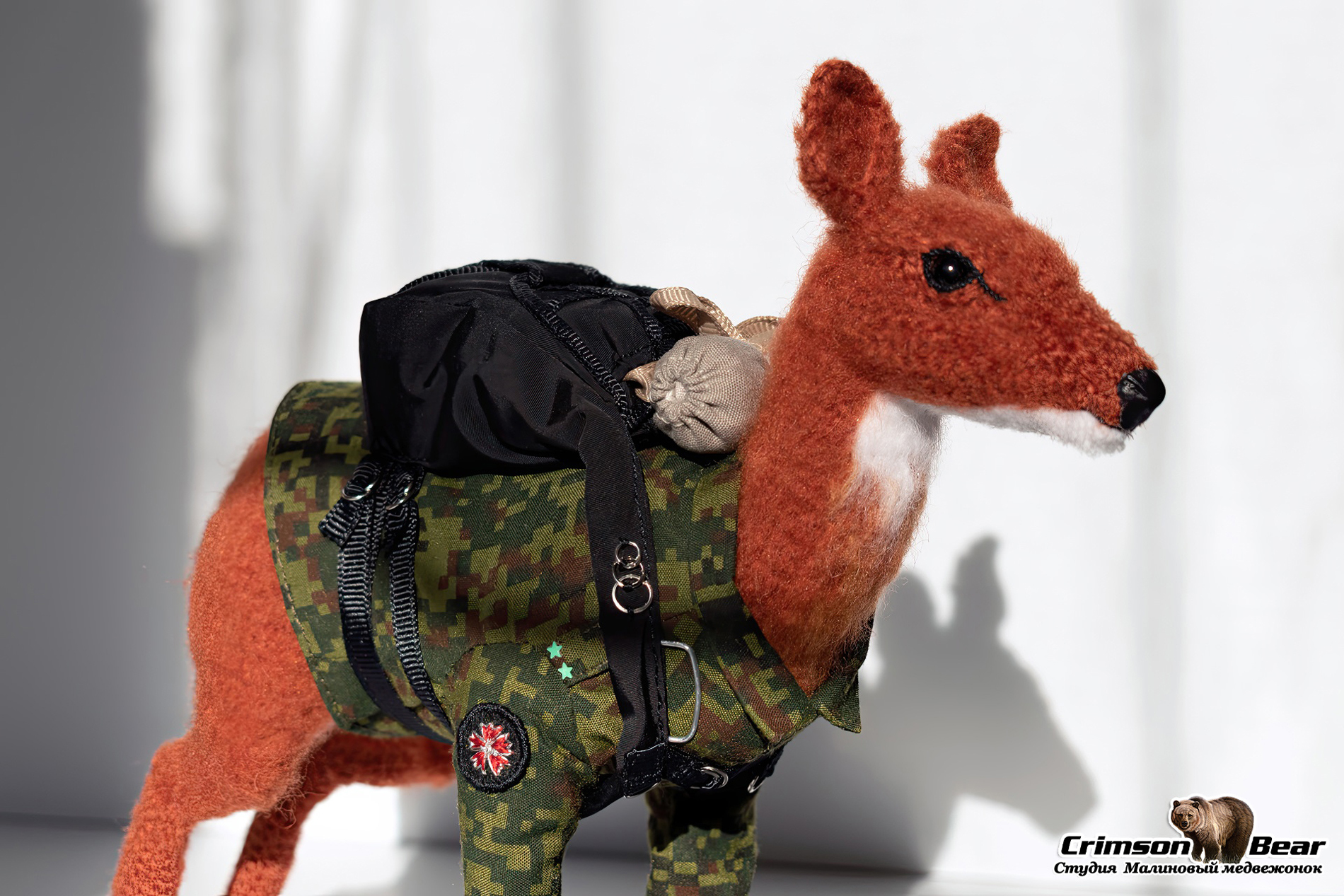 European fallow deer (in parachute uniform) - My, Needlework without process, Souvenirs, Crochet, Knitted toys, Amigurumi, Fallow deer, Military, Parachute, Video, Longpost