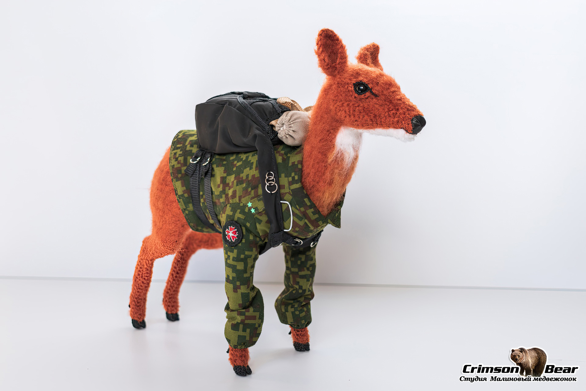 European fallow deer (in parachute uniform) - My, Needlework without process, Souvenirs, Crochet, Knitted toys, Amigurumi, Fallow deer, Military, Parachute, Video, Longpost