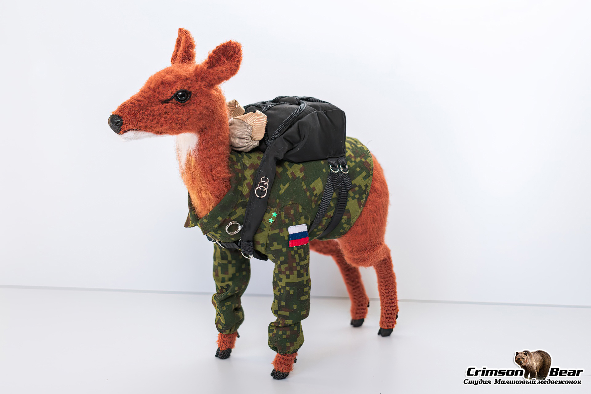 European fallow deer (in parachute uniform) - My, Needlework without process, Souvenirs, Crochet, Knitted toys, Amigurumi, Fallow deer, Military, Parachute, Video, Longpost