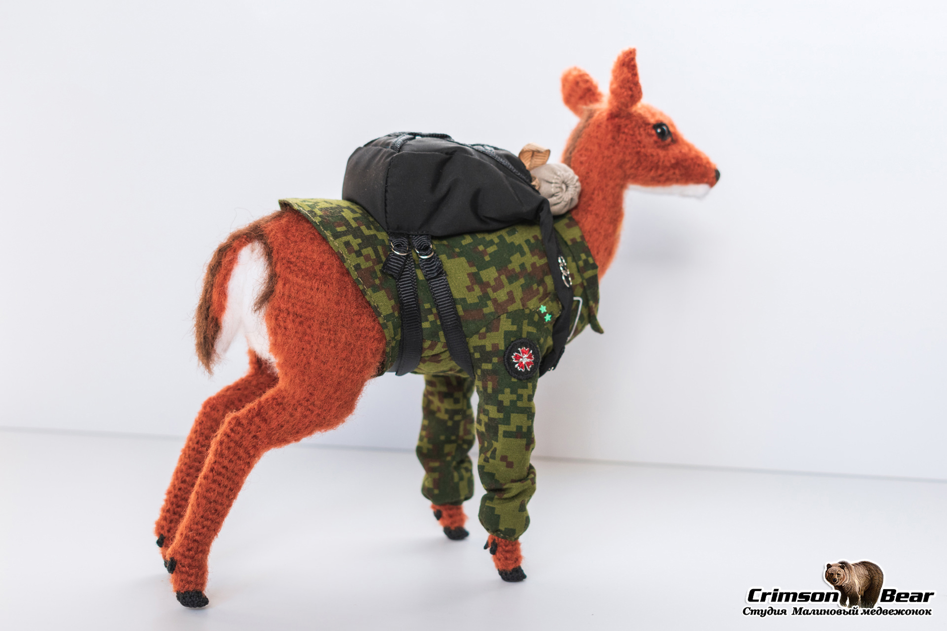 European fallow deer (in parachute uniform) - My, Needlework without process, Souvenirs, Crochet, Knitted toys, Amigurumi, Fallow deer, Military, Parachute, Video, Longpost