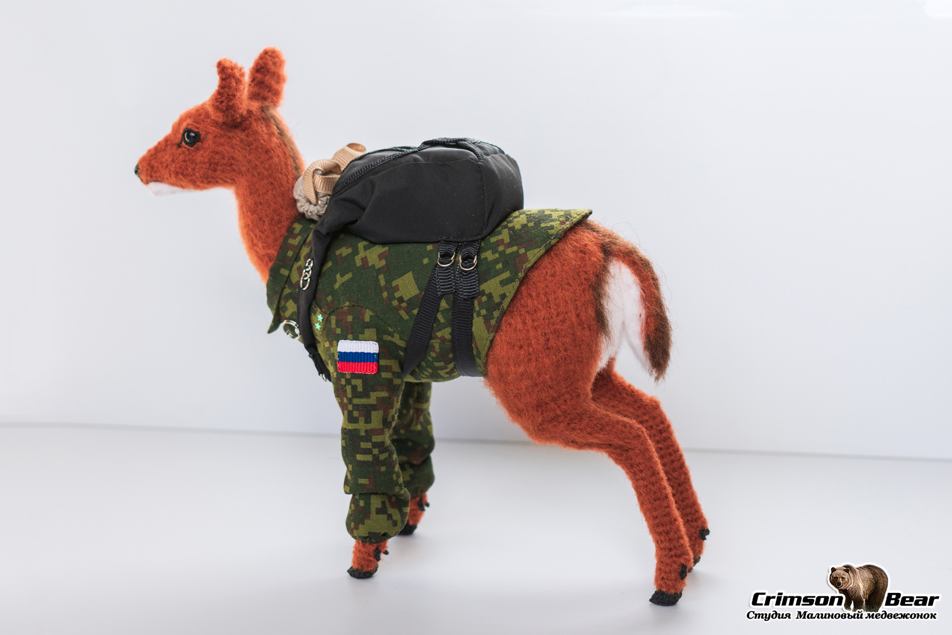 European fallow deer (in parachute uniform) - My, Needlework without process, Souvenirs, Crochet, Knitted toys, Amigurumi, Fallow deer, Military, Parachute, Video, Longpost