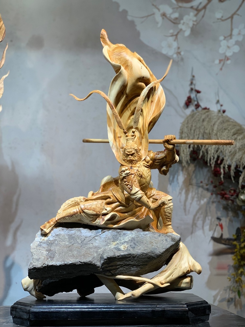 Wood carving combined with stone - Monkey King, Sun Wukong, China, Sun wukong, Mythology, Wood carving, Longpost