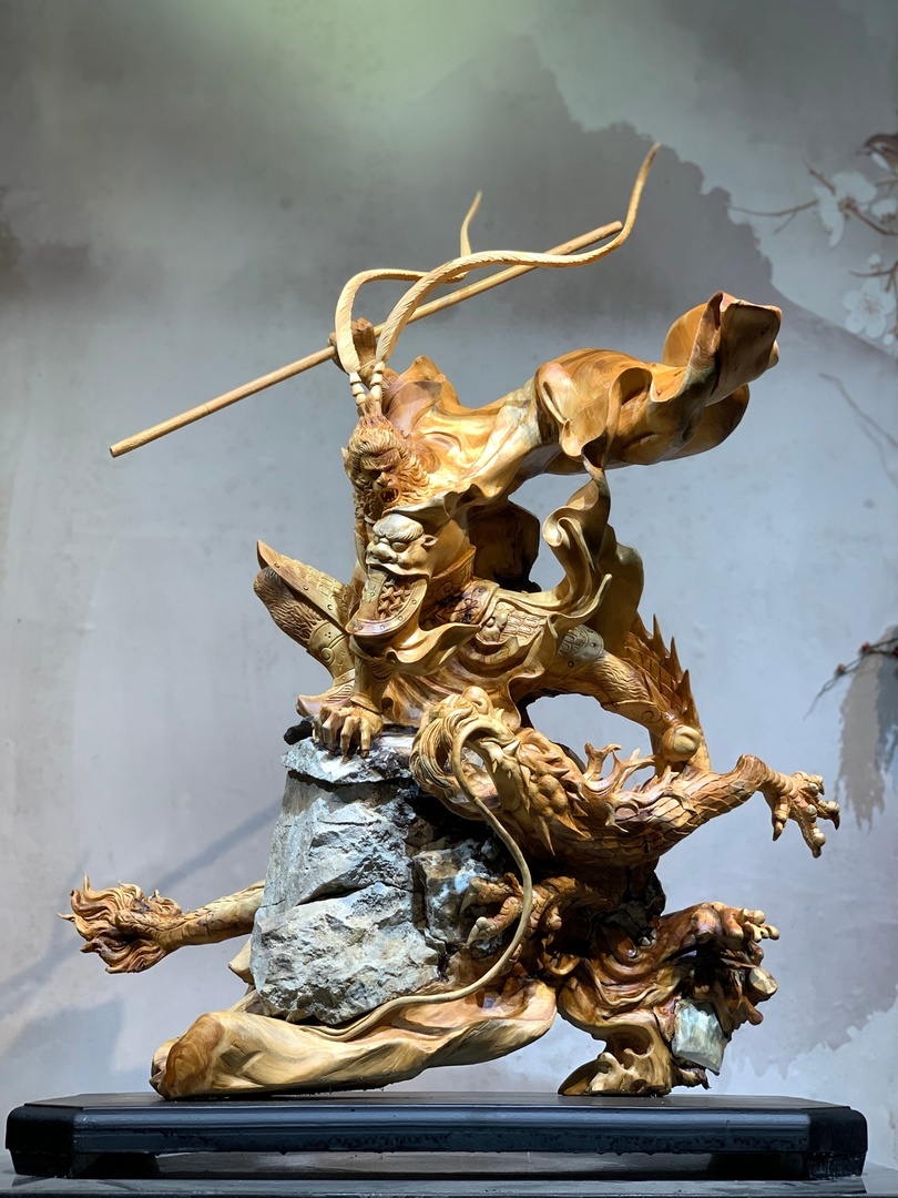 Wood carving combined with stone - Monkey King, Sun Wukong, China, Sun wukong, Mythology, Wood carving, Longpost