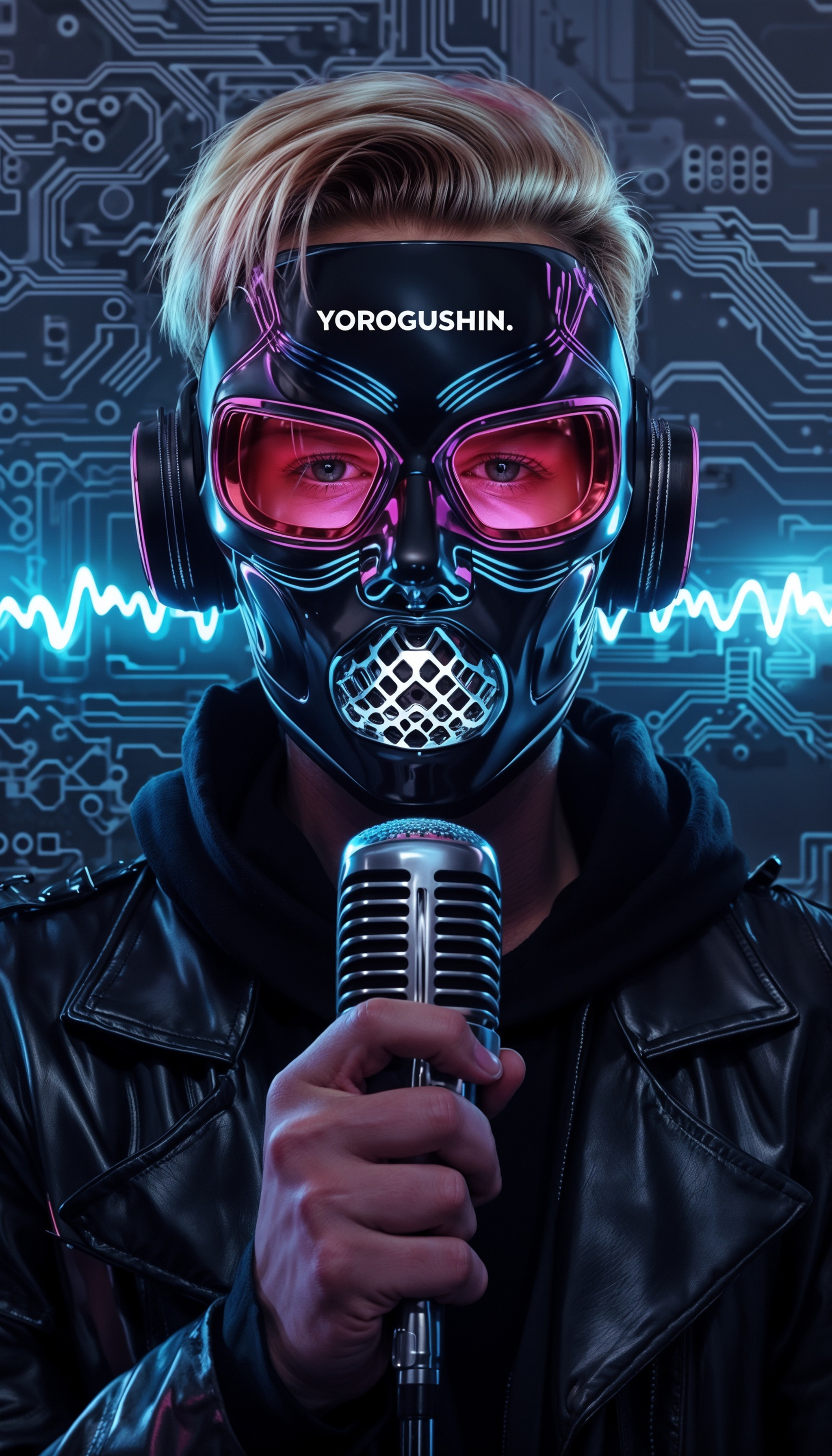 Contemporary artist: Vorogushin Alexey Gennadievich. A man in a neon mask holds a microphone in the style of cyberpunk. AI artist - My, Dall-e, Digital, Phone wallpaper, Нейронные сети, Neural network art, Art, Cyberpunk, Desktop wallpaper, Neon, Computer graphics, Art, Modern Art, Artificial Intelligence, Digital drawing, Mask, Analysis, Longpost