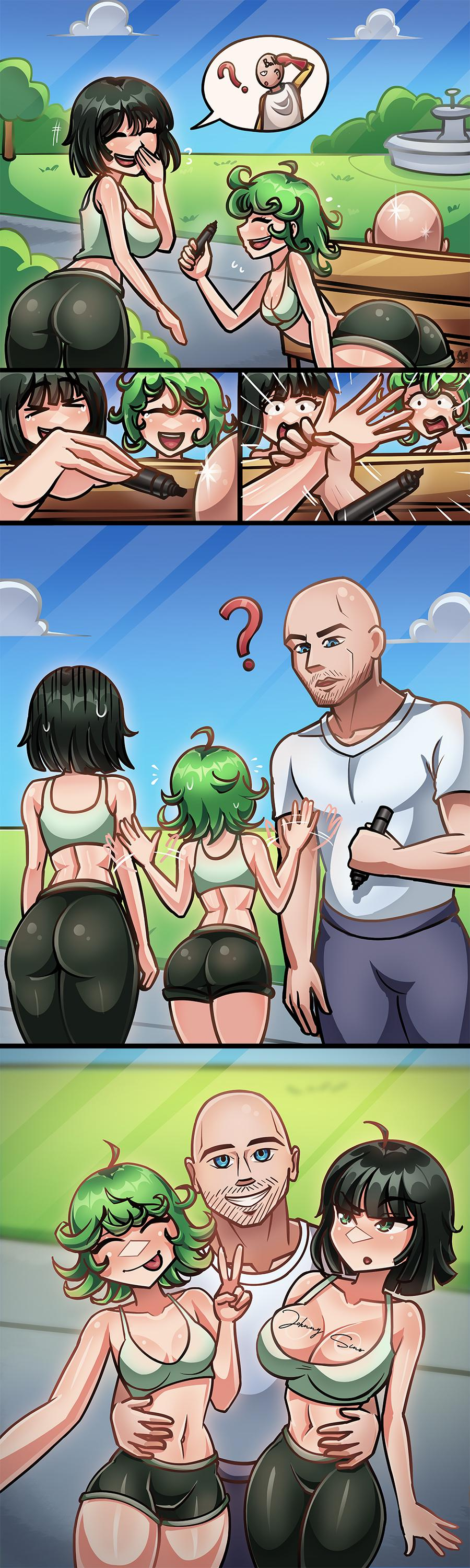 Not that bald guy - Anime art, Anime, Onepunchman, Fubuki, Tatsumaki, Johnny Sins, Longpost, Comics