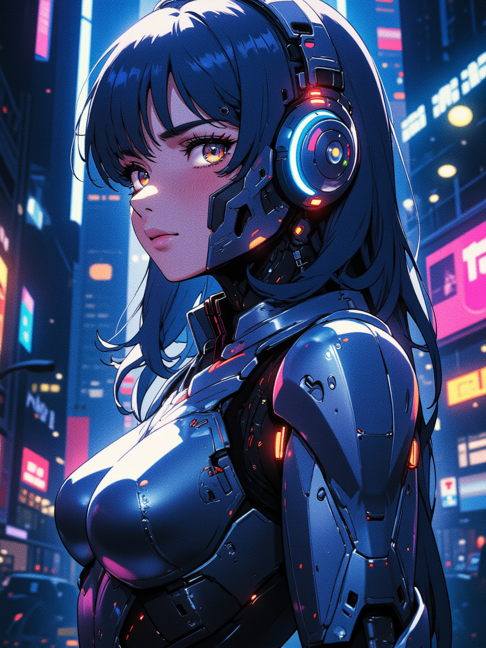 Нейротянки #53 (Девушки-андроиды) - Моё, Аниме, Anime Art, Арты нейросетей, Flux, Original Character, Нейронные сети, Stable Diffusion, Киберпанк, Длиннопост