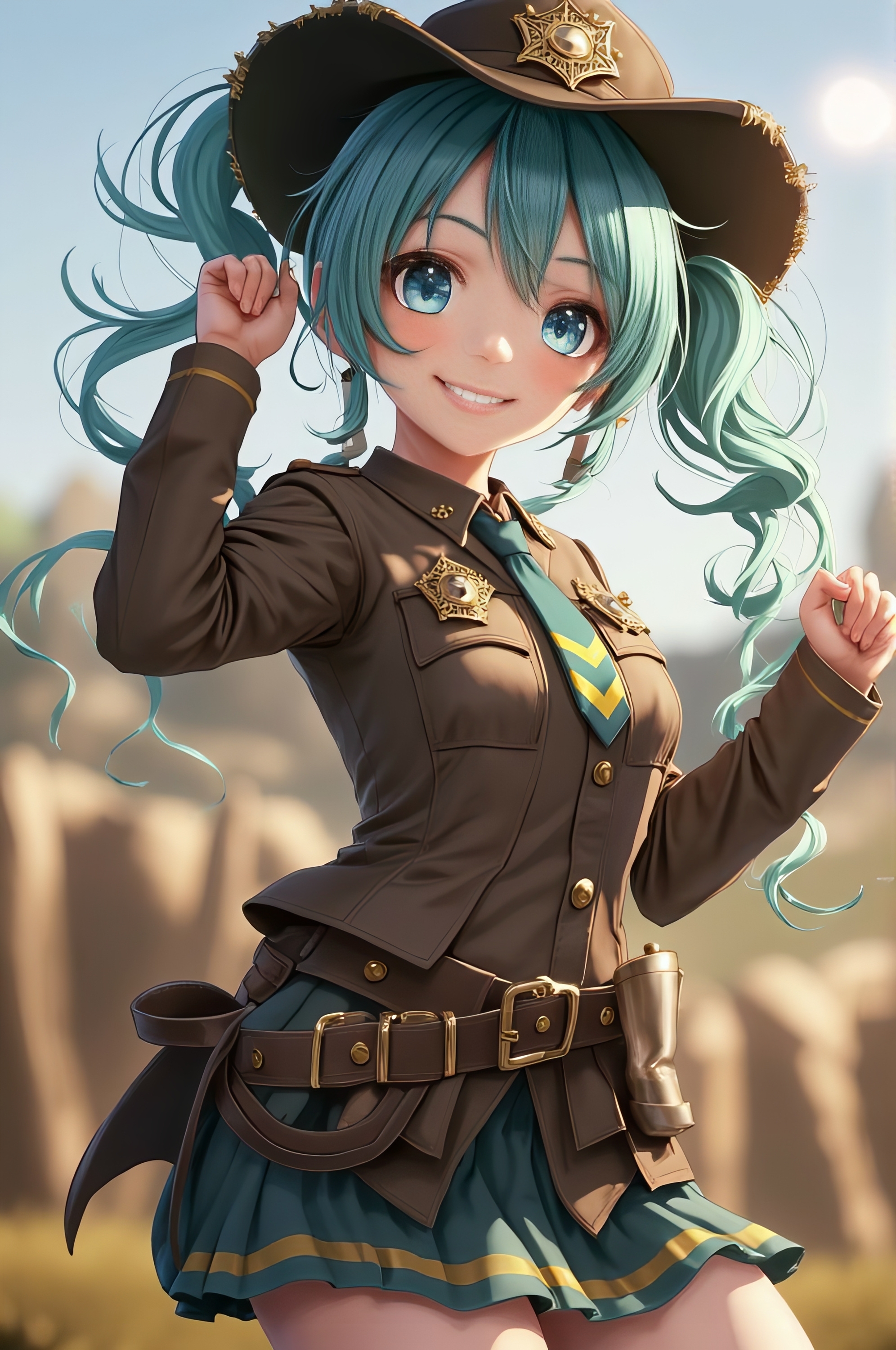 Miku in the Wild West - My, Neural network art, Anime, Wild West, Flux, Hatsune Miku, Longpost, Friday Miku